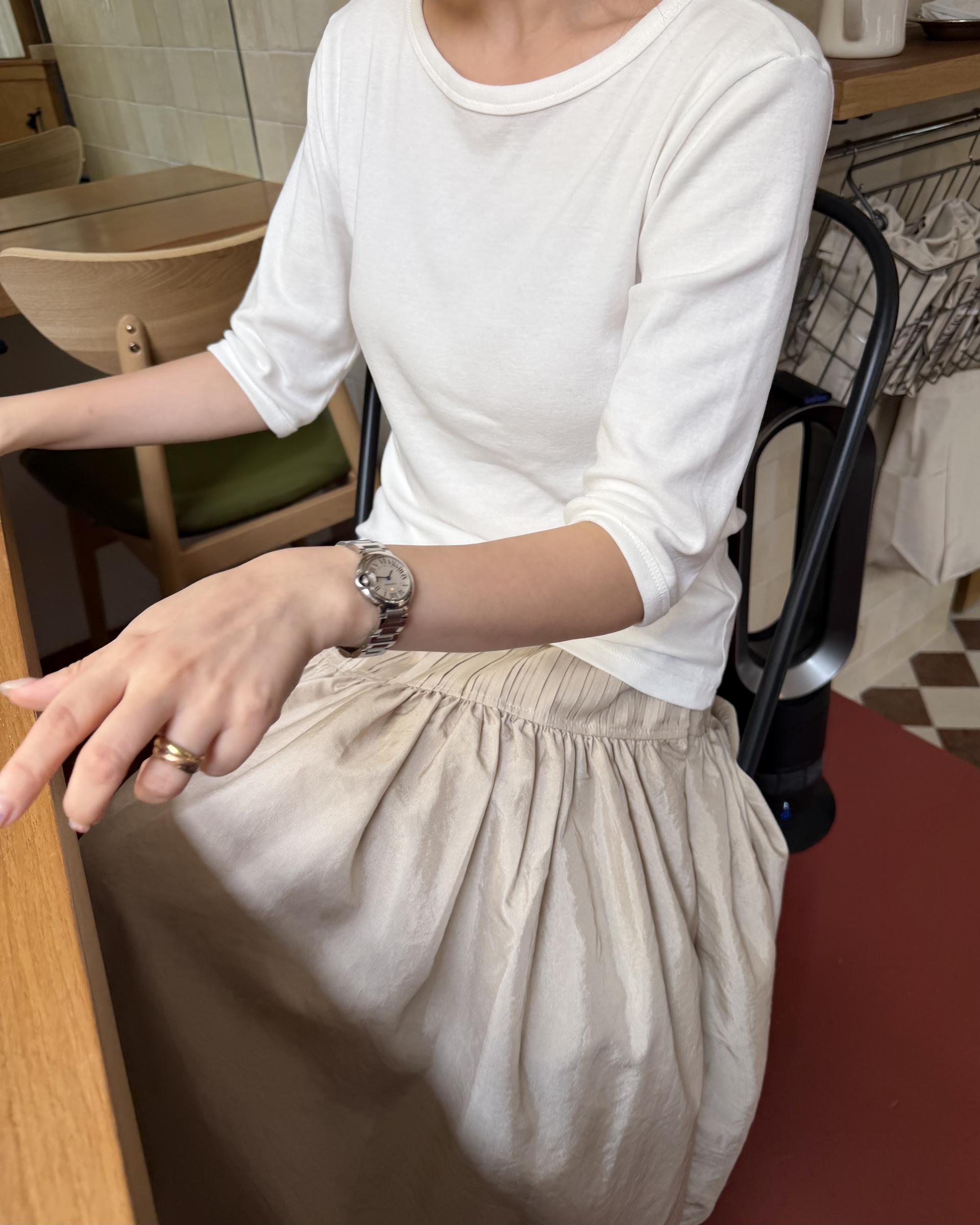 marge pintuck skirt (milk beige/charcoal)