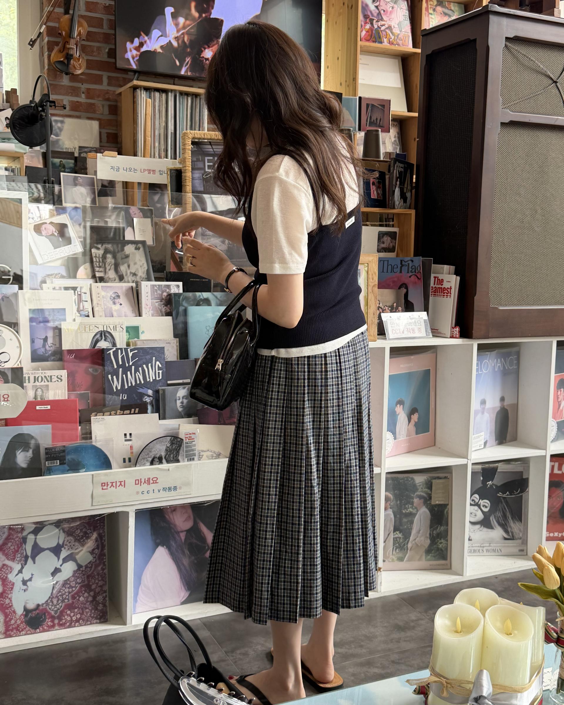 madeleine pleats skirt (check/cream)