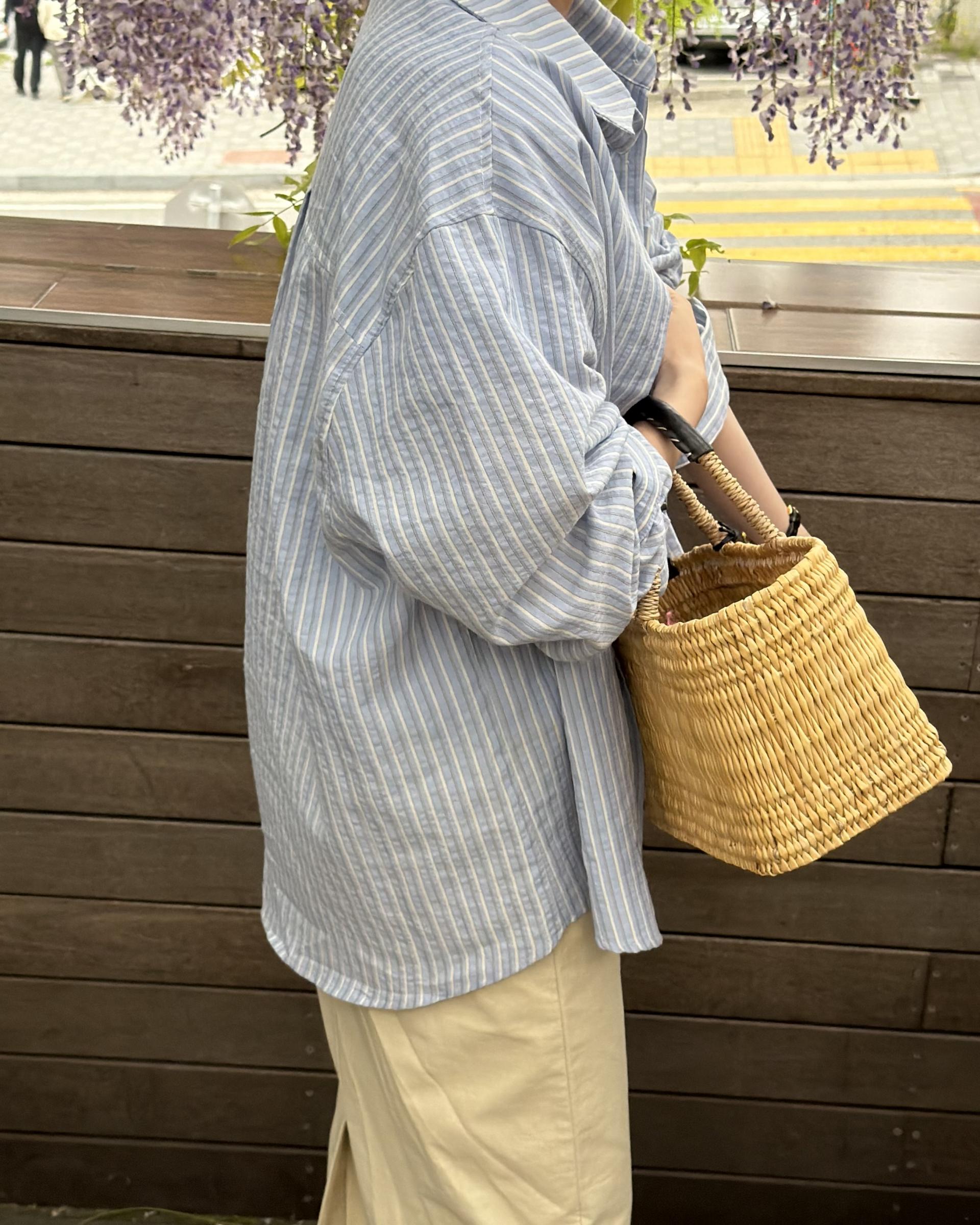 tacit stripe shirt (beige/blue)