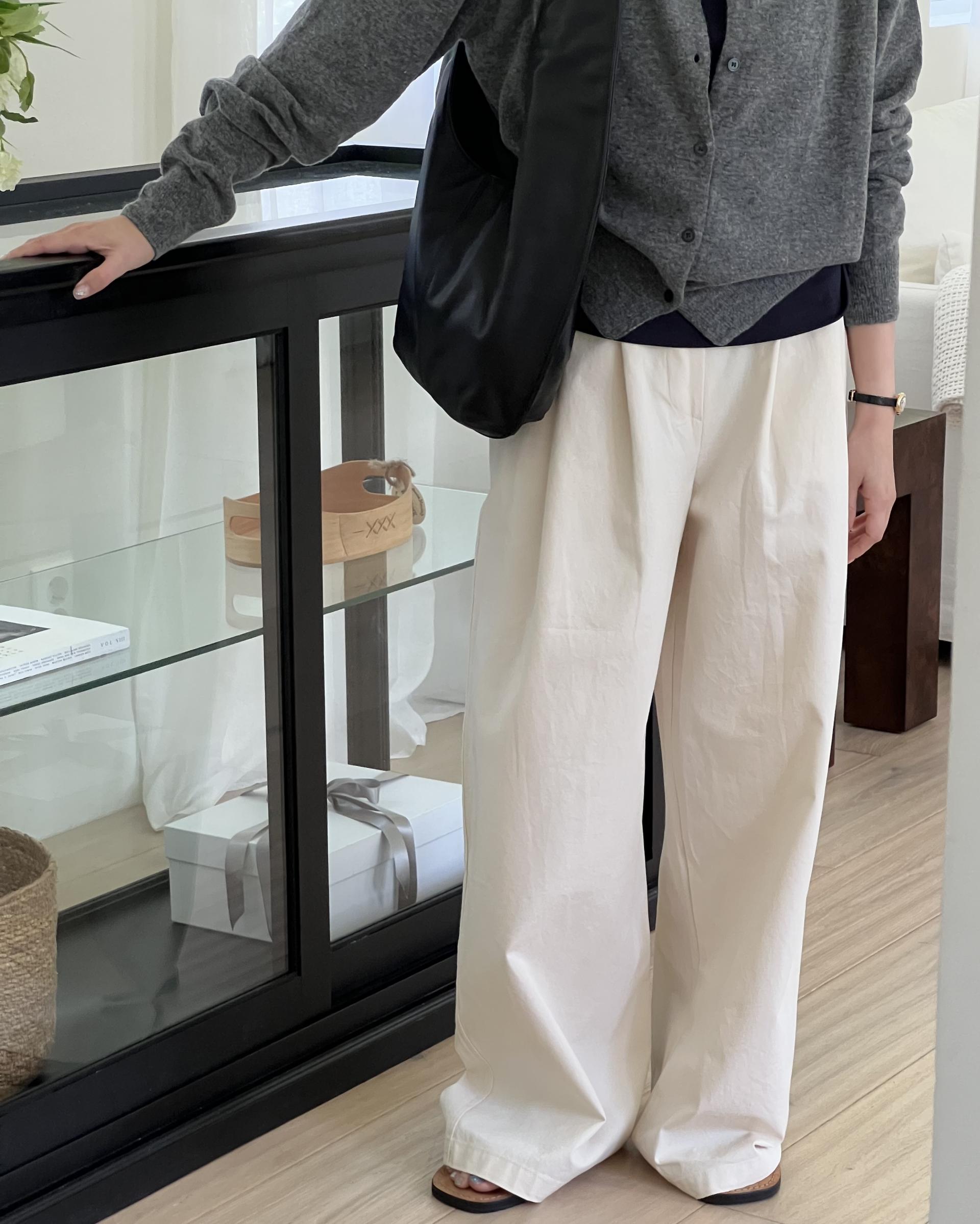 cotton pintuck pants (navy/cream/khaki)