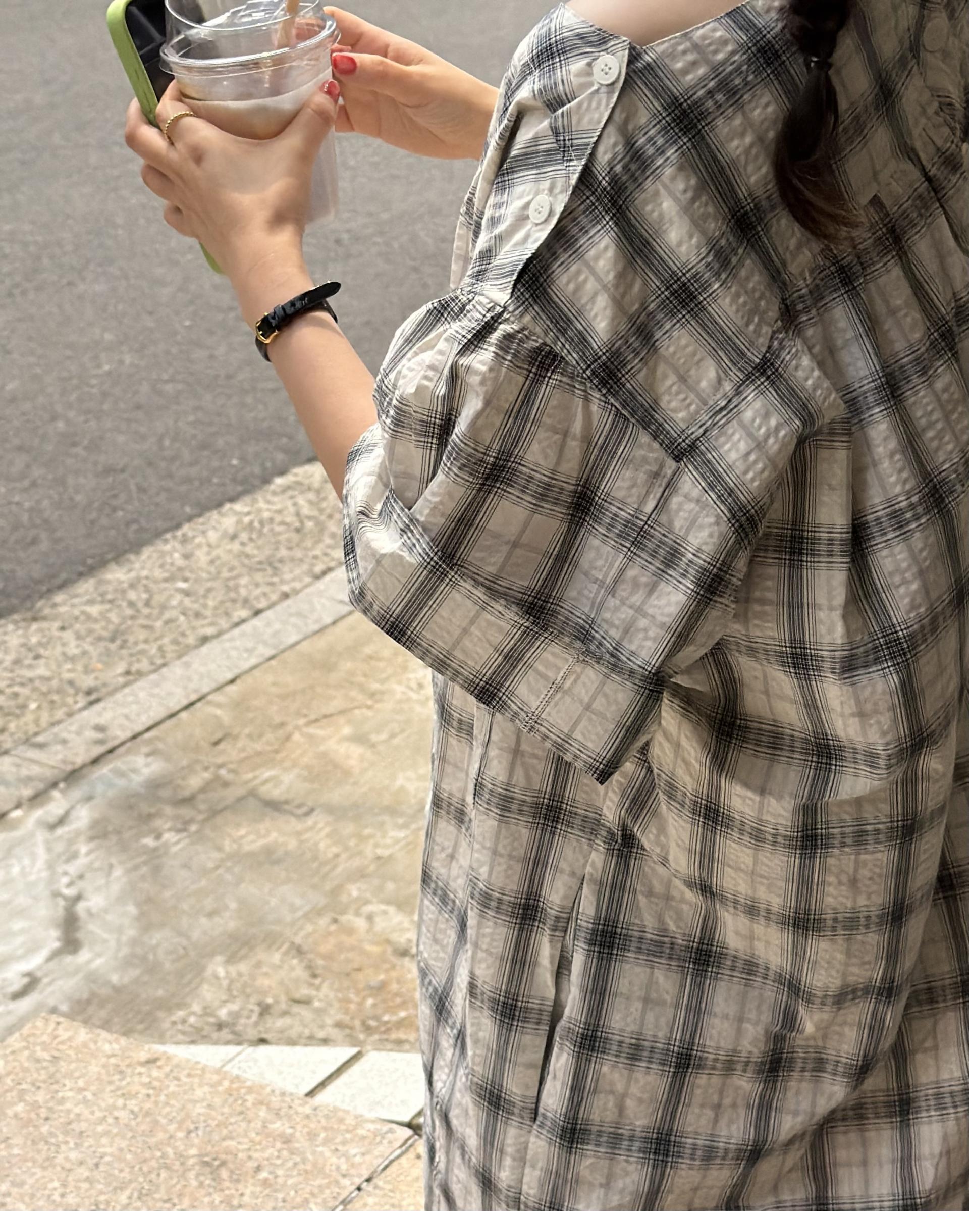 brioche check dress (cream)