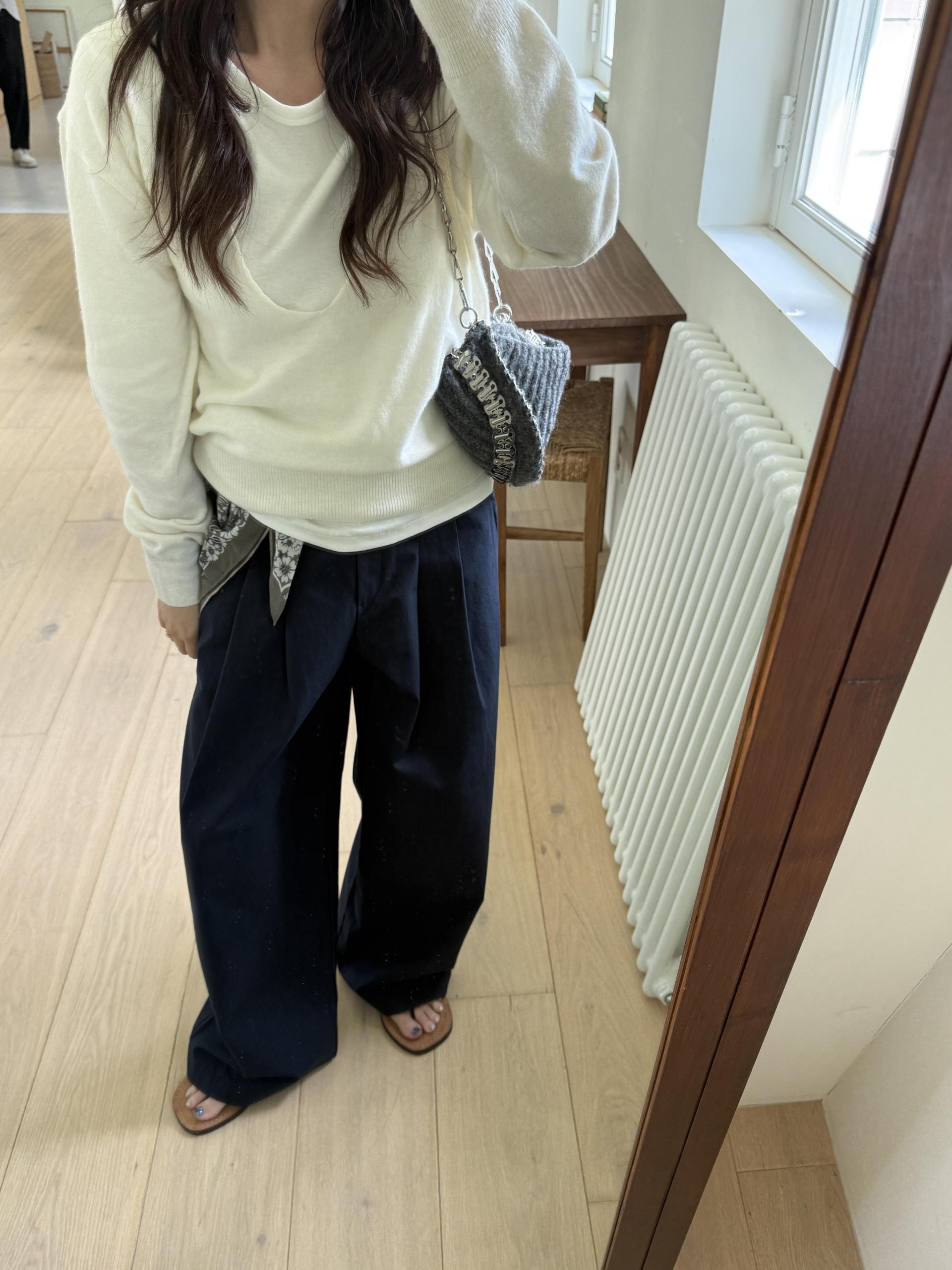 cotton pintuck pants (navy/cream/khaki)