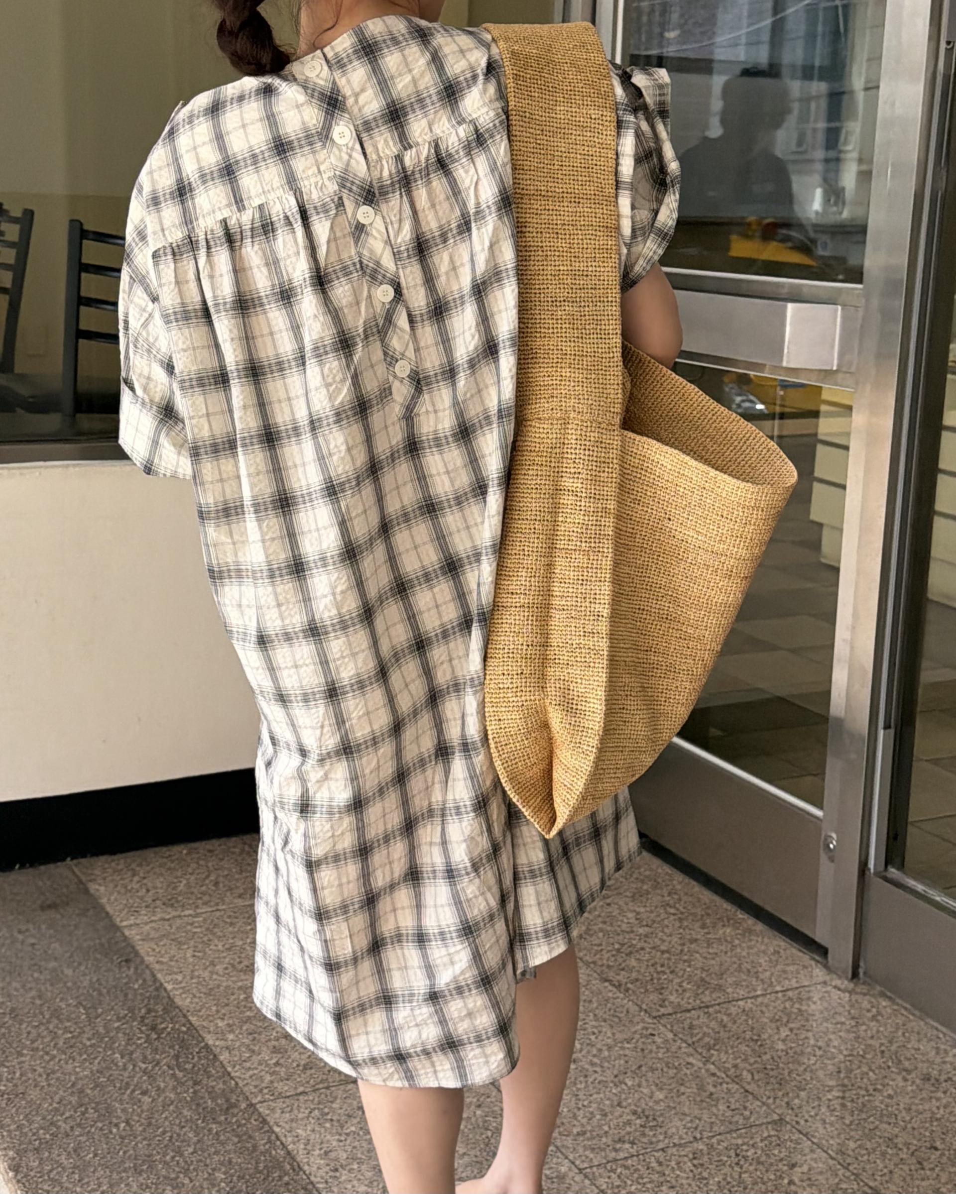 brioche check dress (cream)