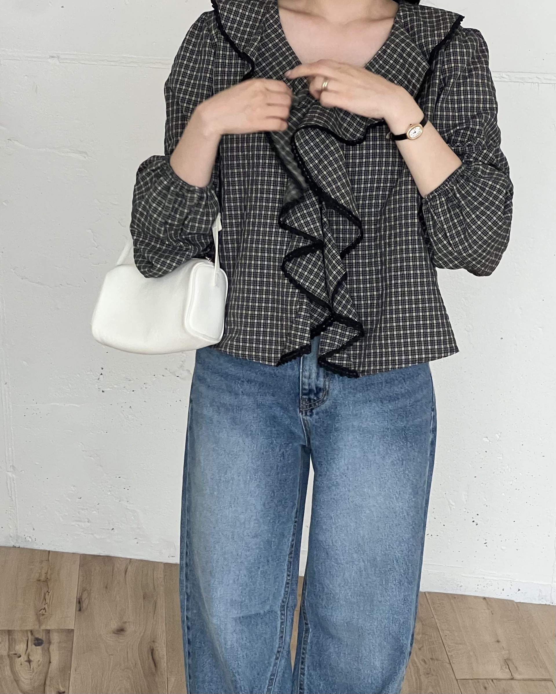 sally frill blouse (check)