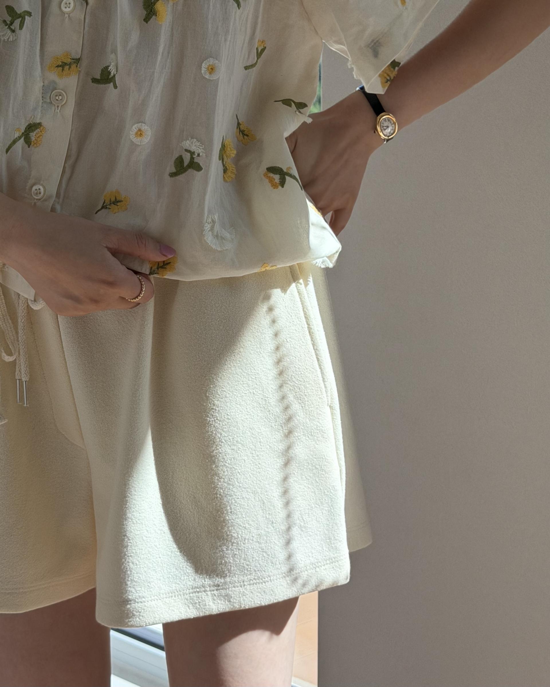 cream terry shorts