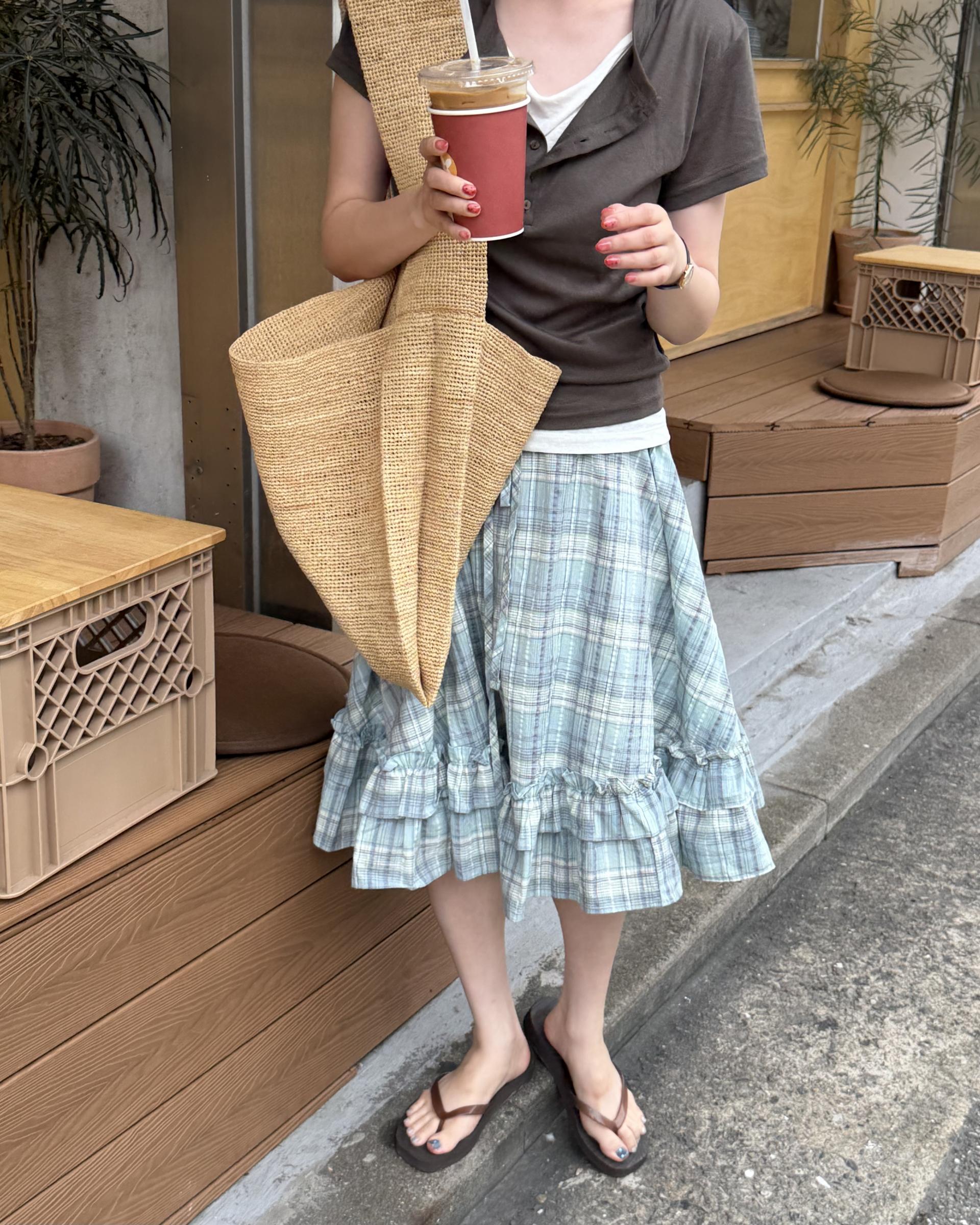matilda check skirt (right mint/right yellow)