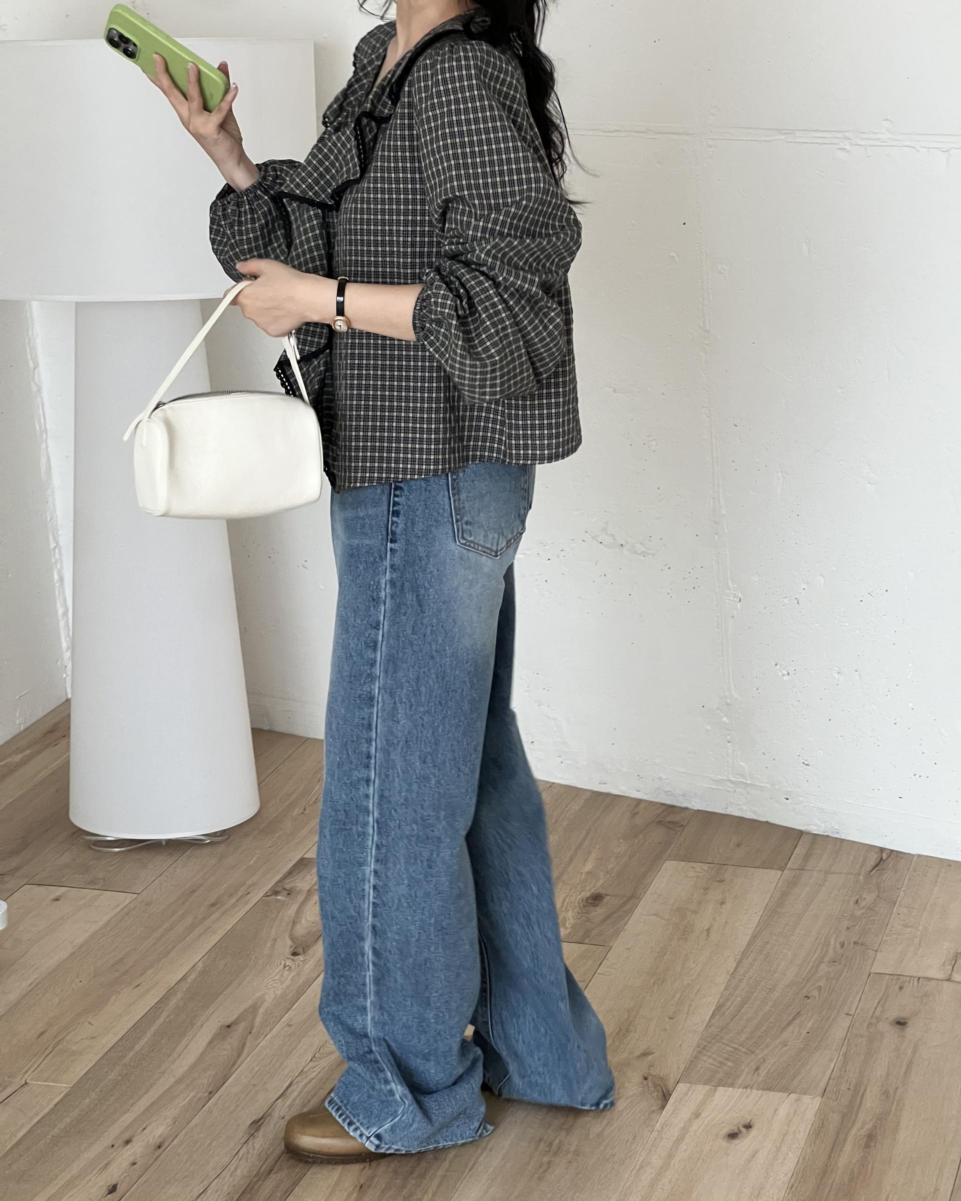 sally frill blouse (check)