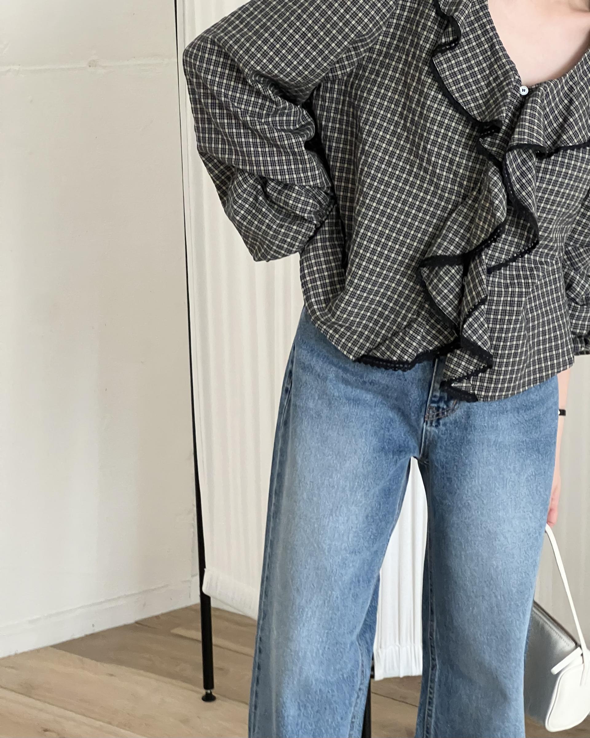 sally frill blouse (check)
