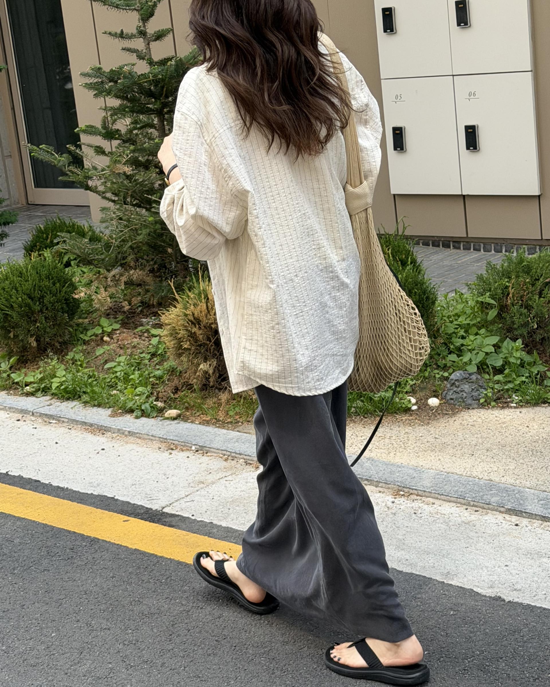 tacit stripe shirt (beige/blue)