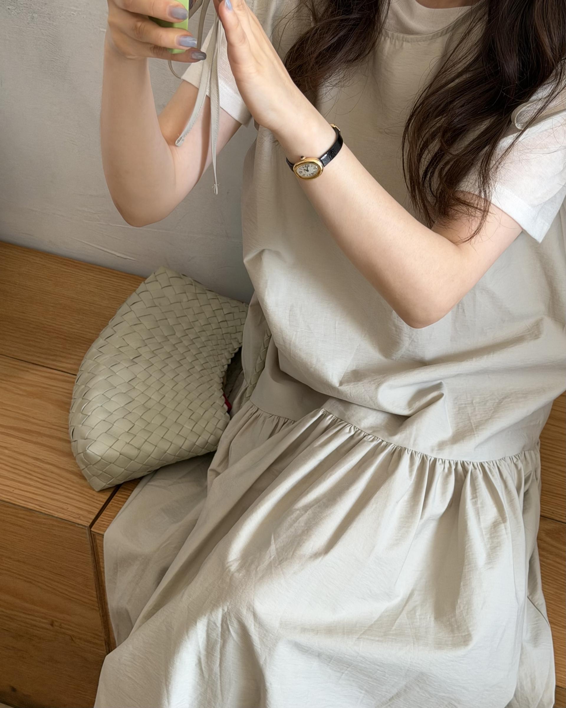 butter ribbon dress (beige/white)