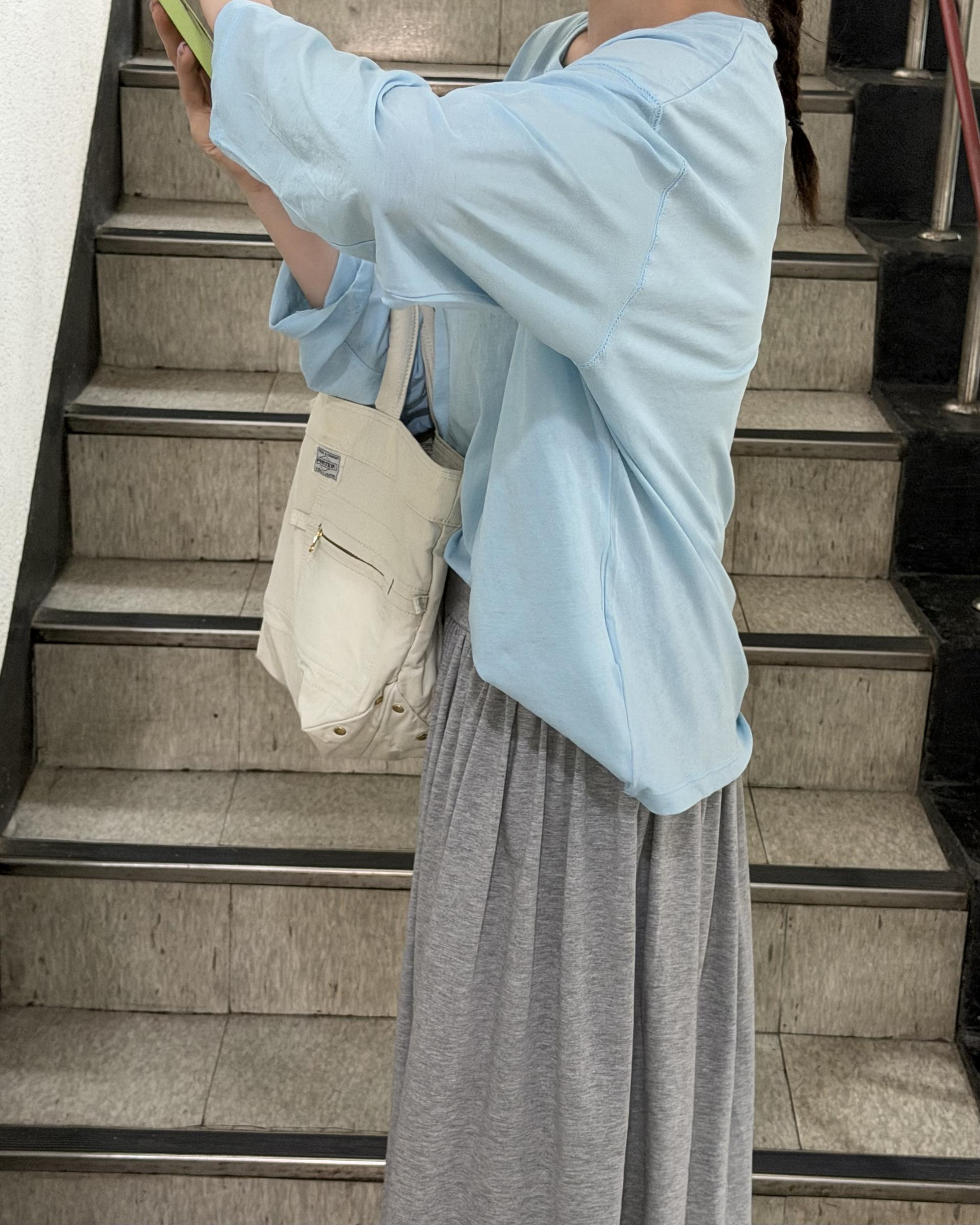 make shirring skirt (navy/grey)
