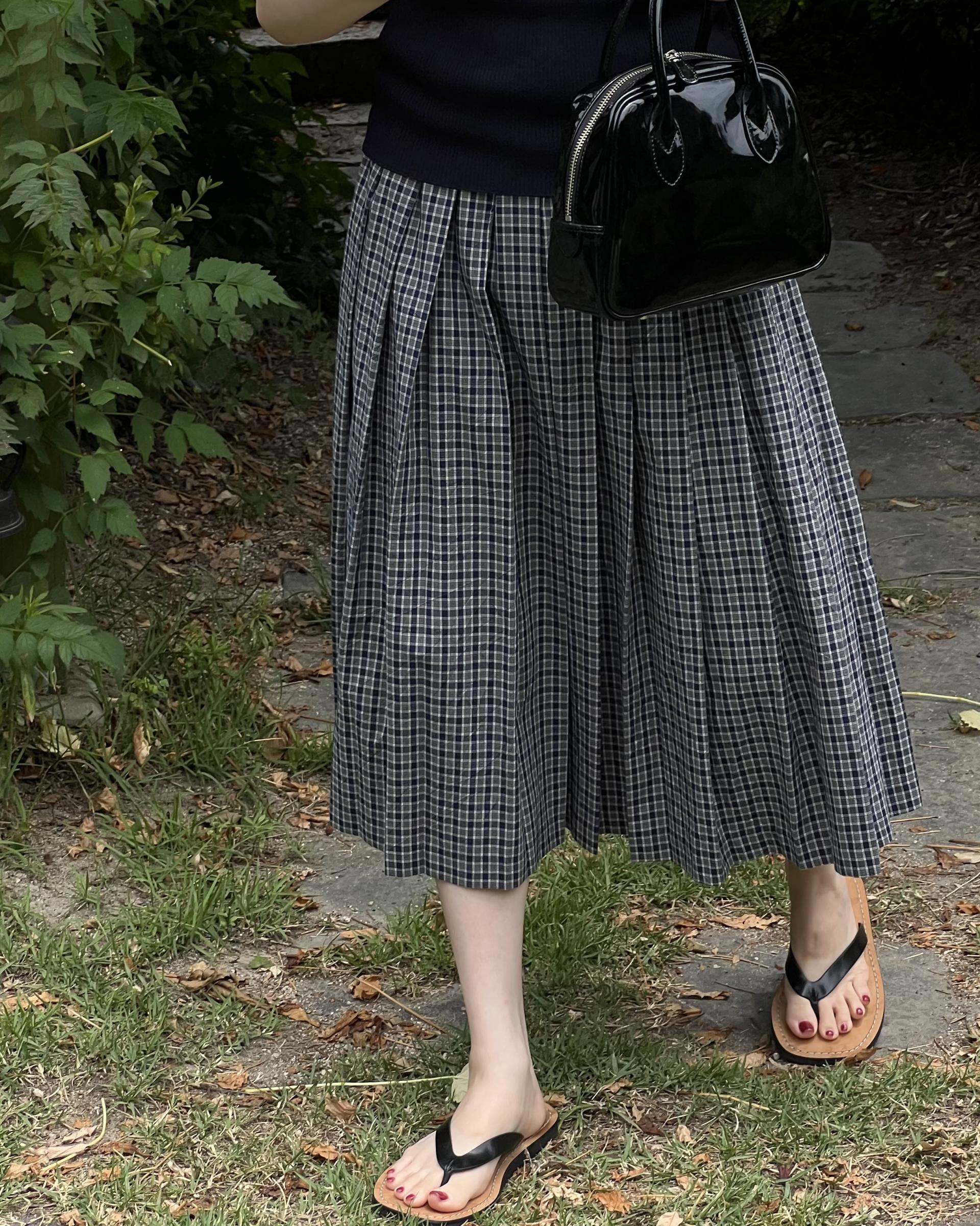 madeleine pleats skirt (check/cream)