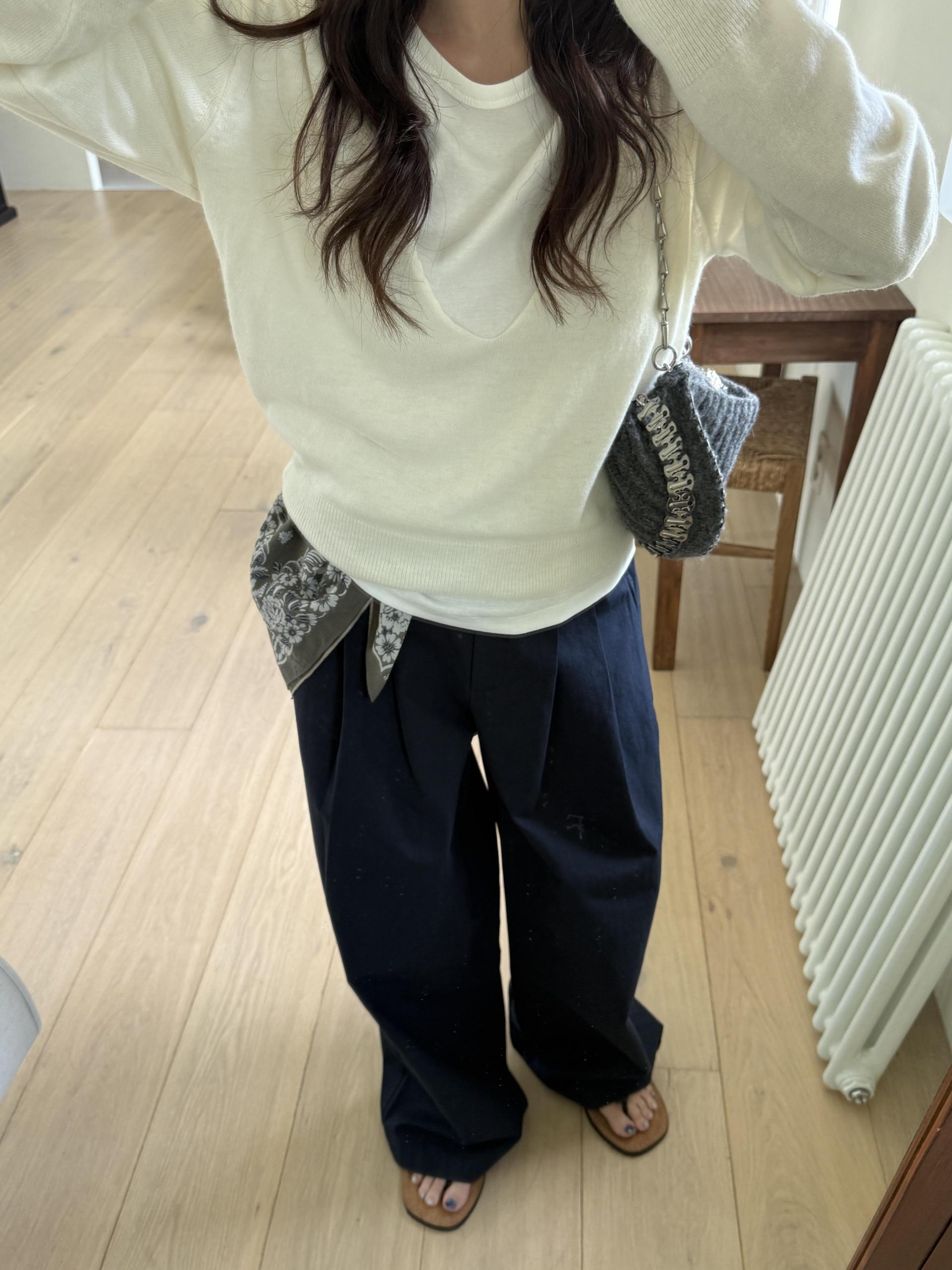 cotton pintuck pants (navy/cream/khaki)