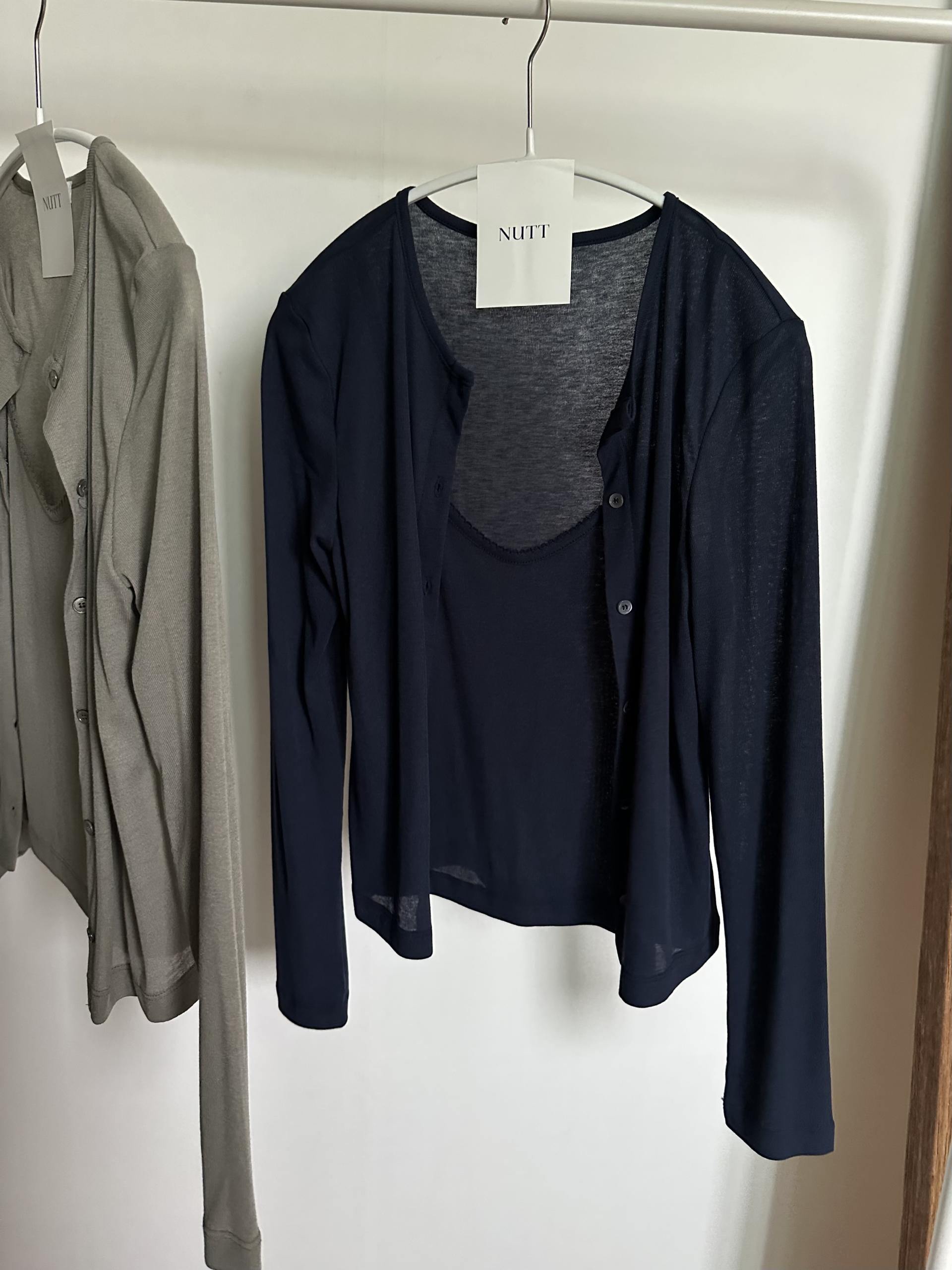 thin cardigan set (navy/khaki)
