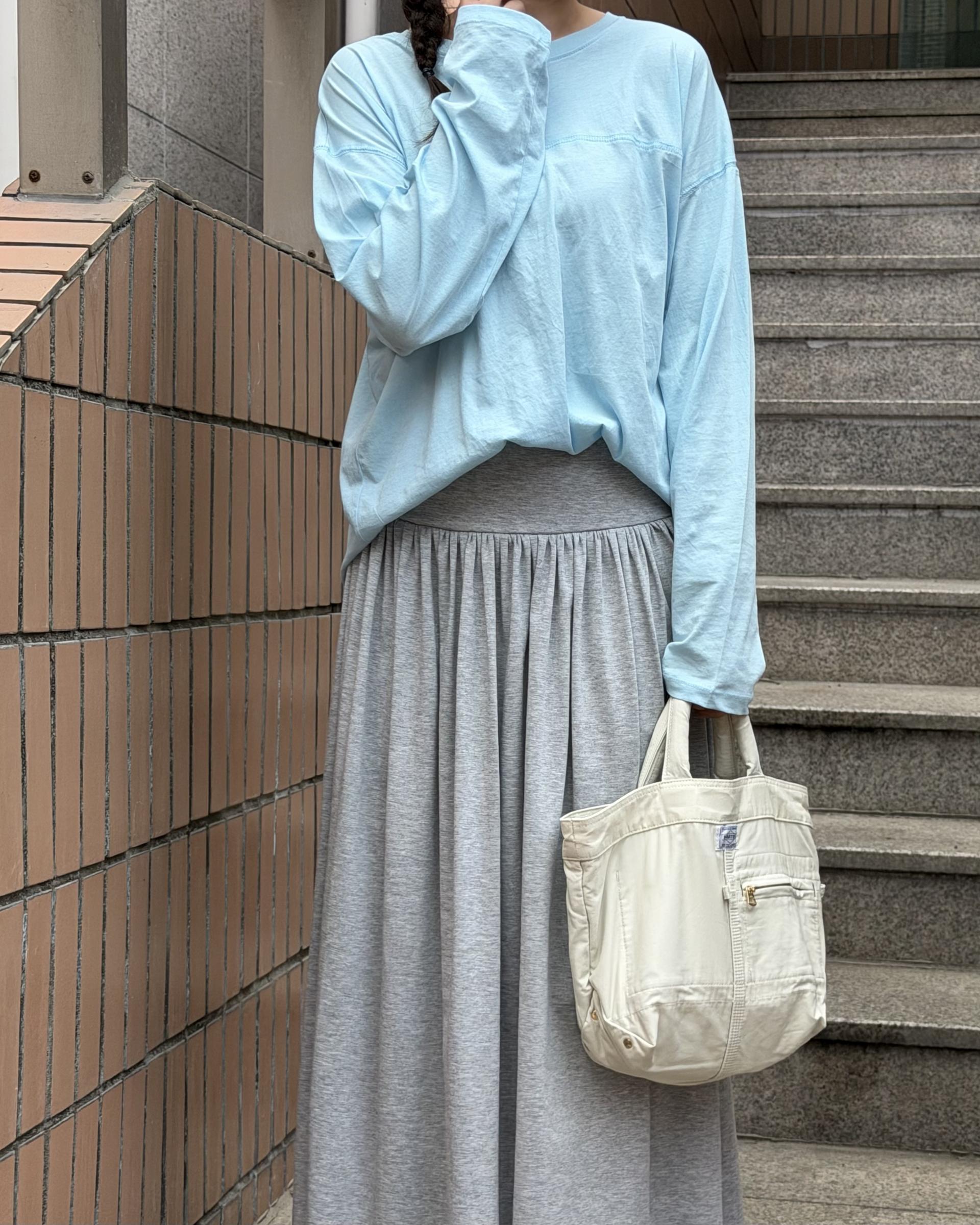 make shirring skirt (navy/grey)