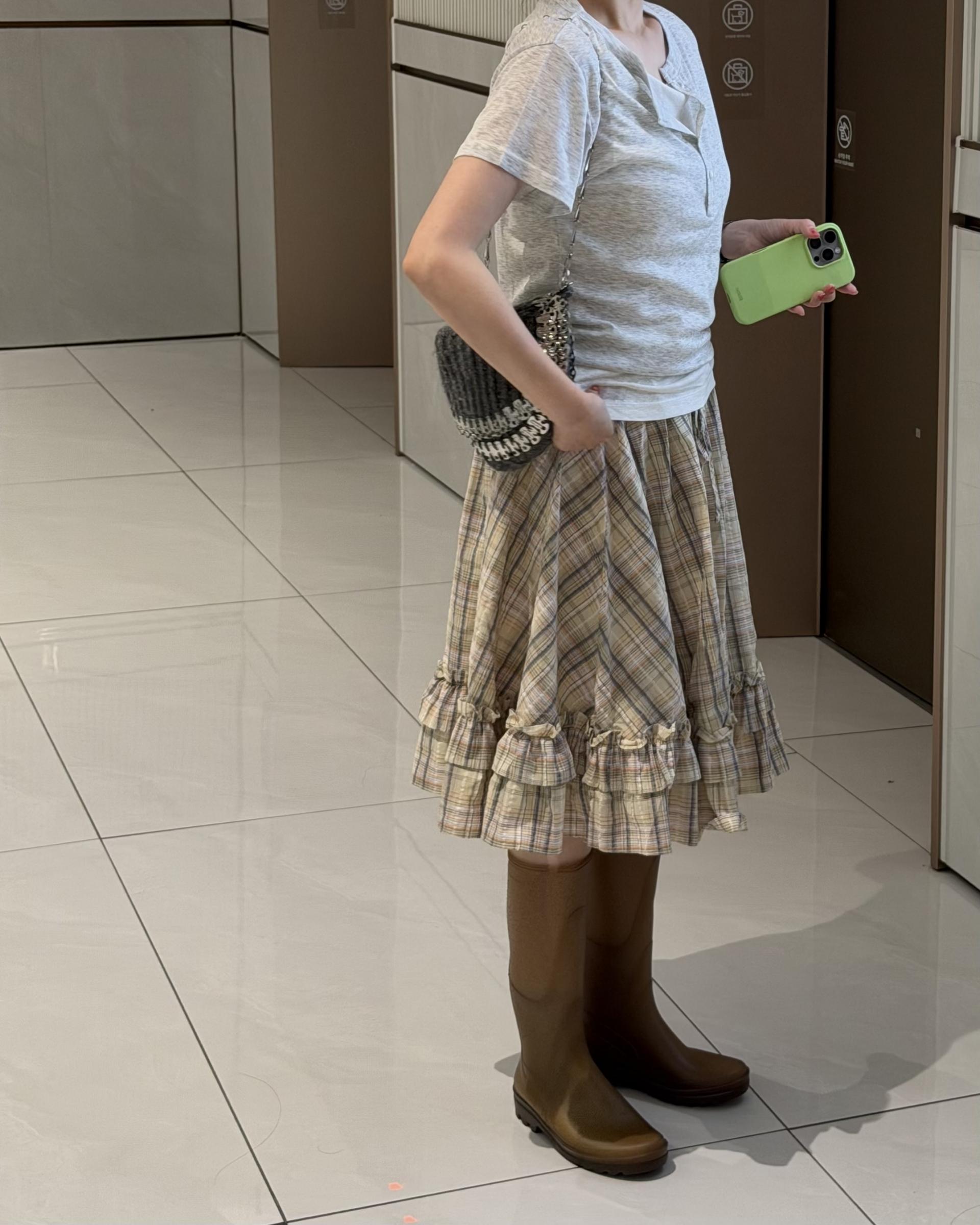 matilda check skirt (right mint/right yellow)