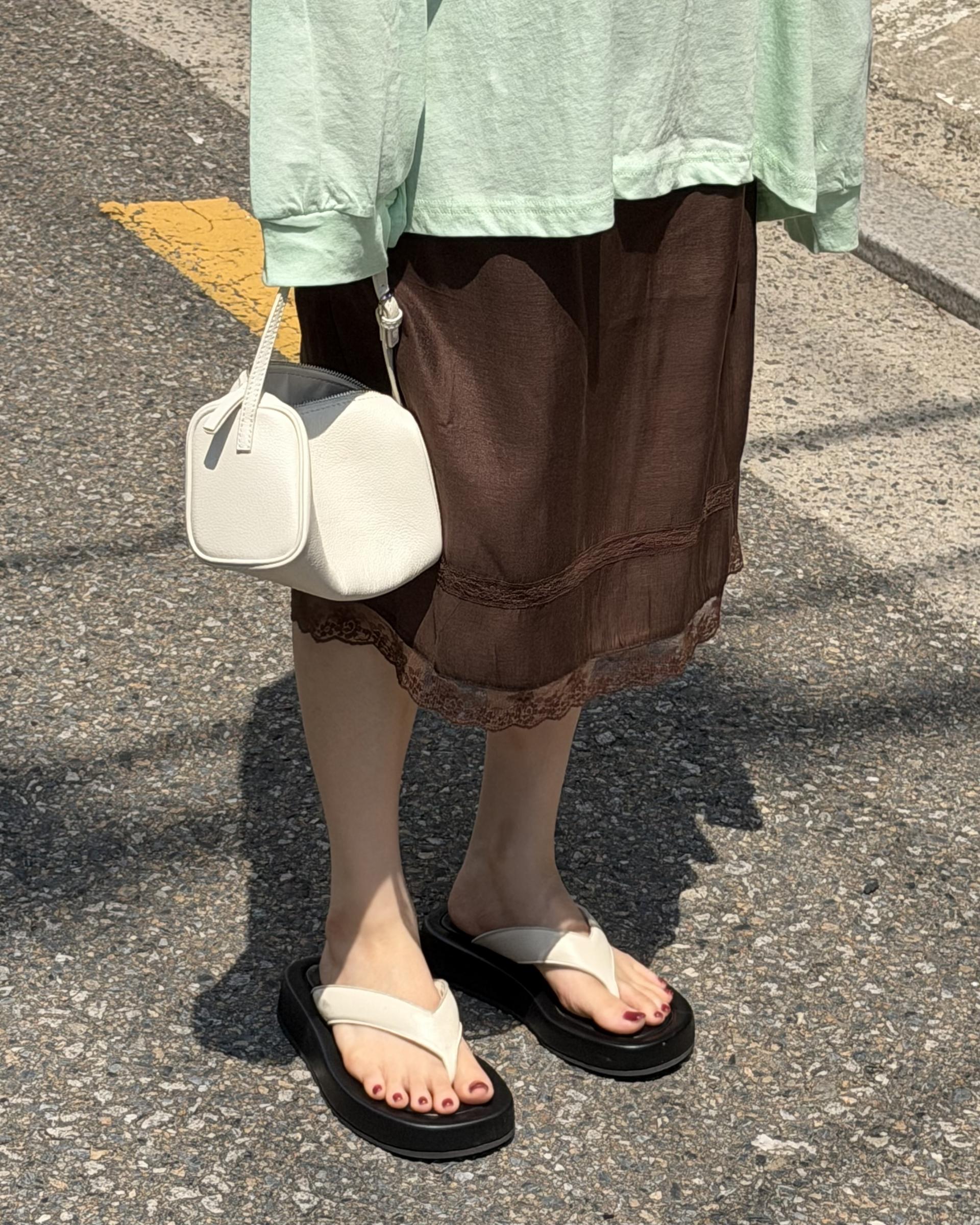 silk lace skirt (mint/brown)