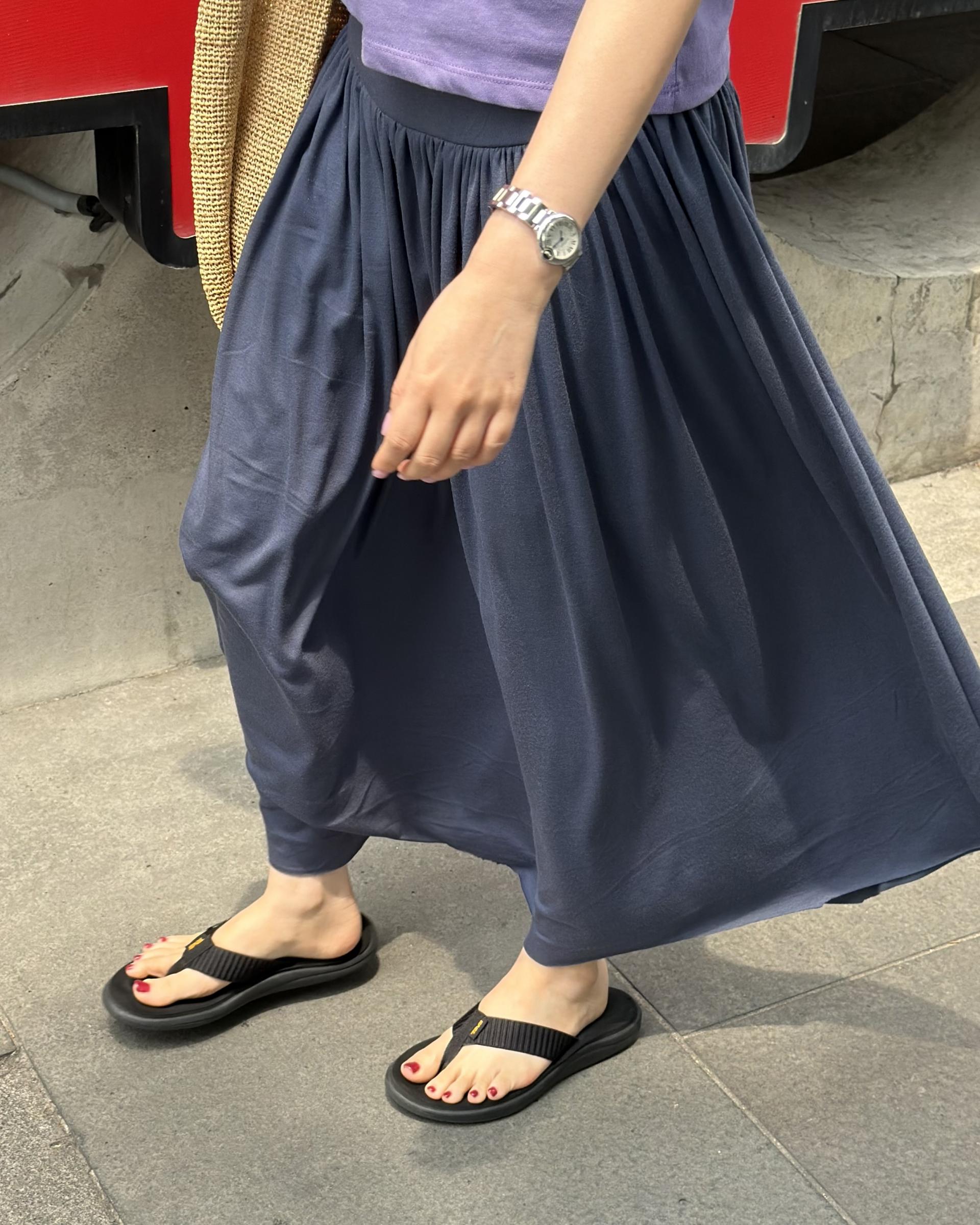 make shirring skirt (navy/grey)