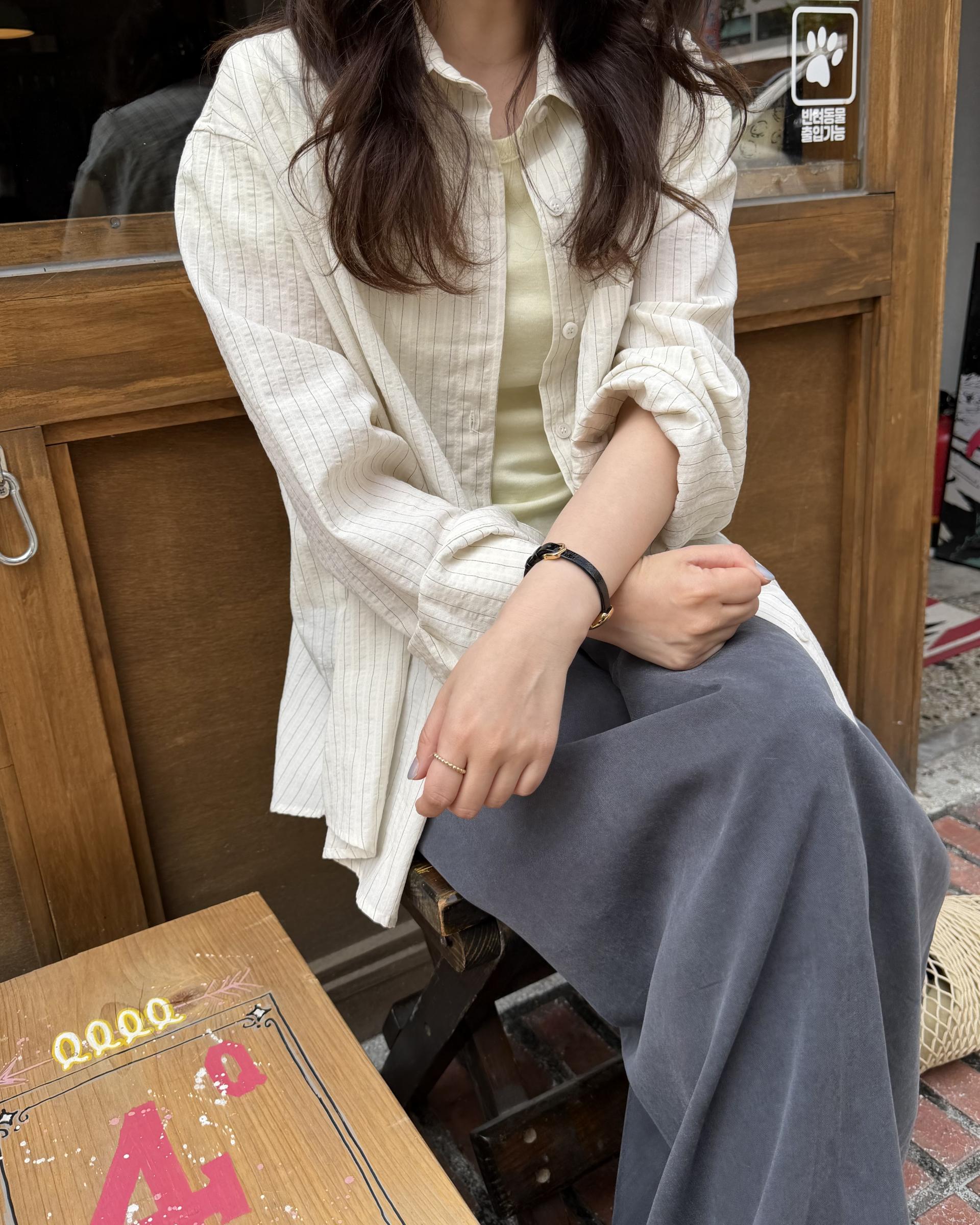 tacit stripe shirt (beige/blue)