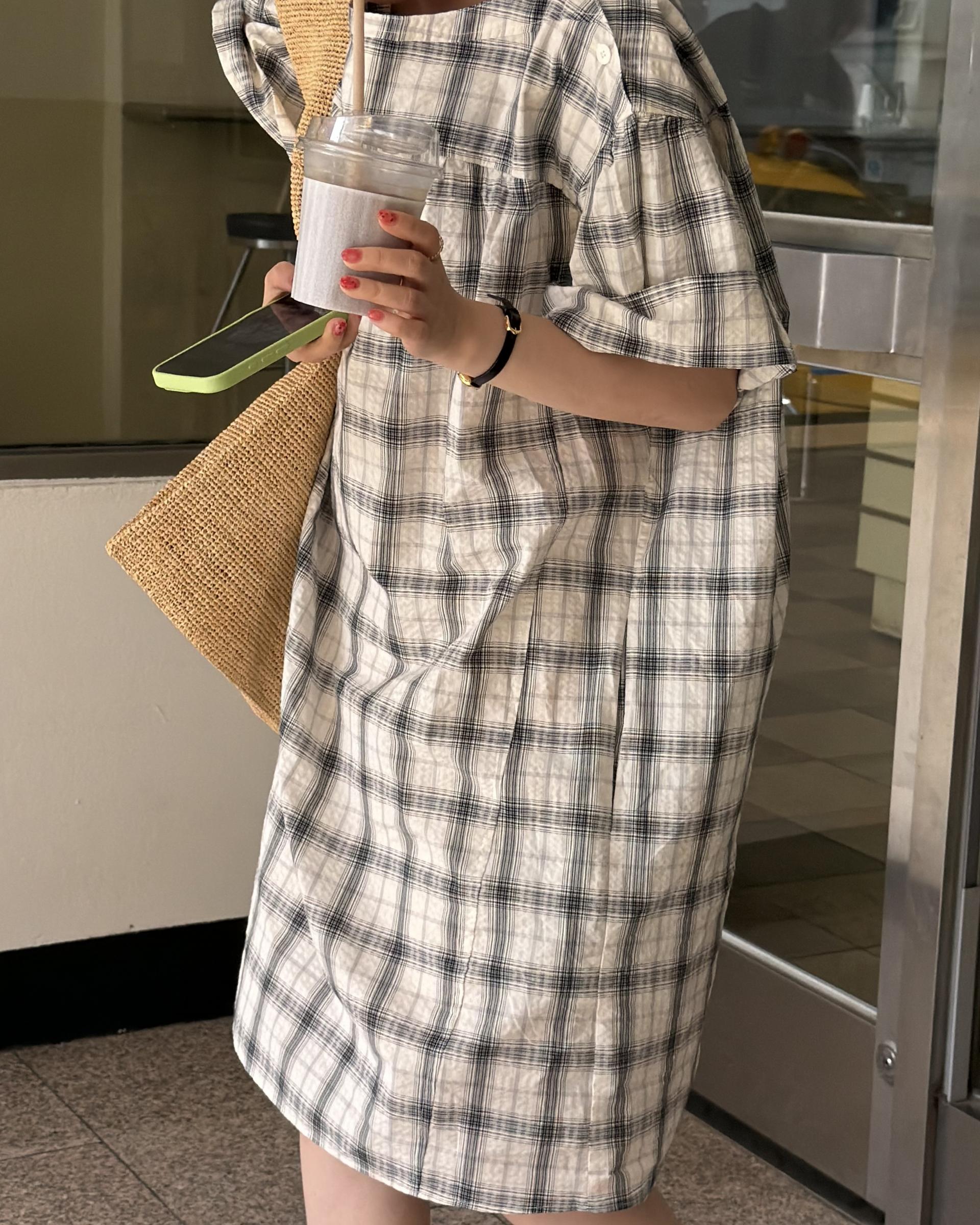 brioche check dress (cream)