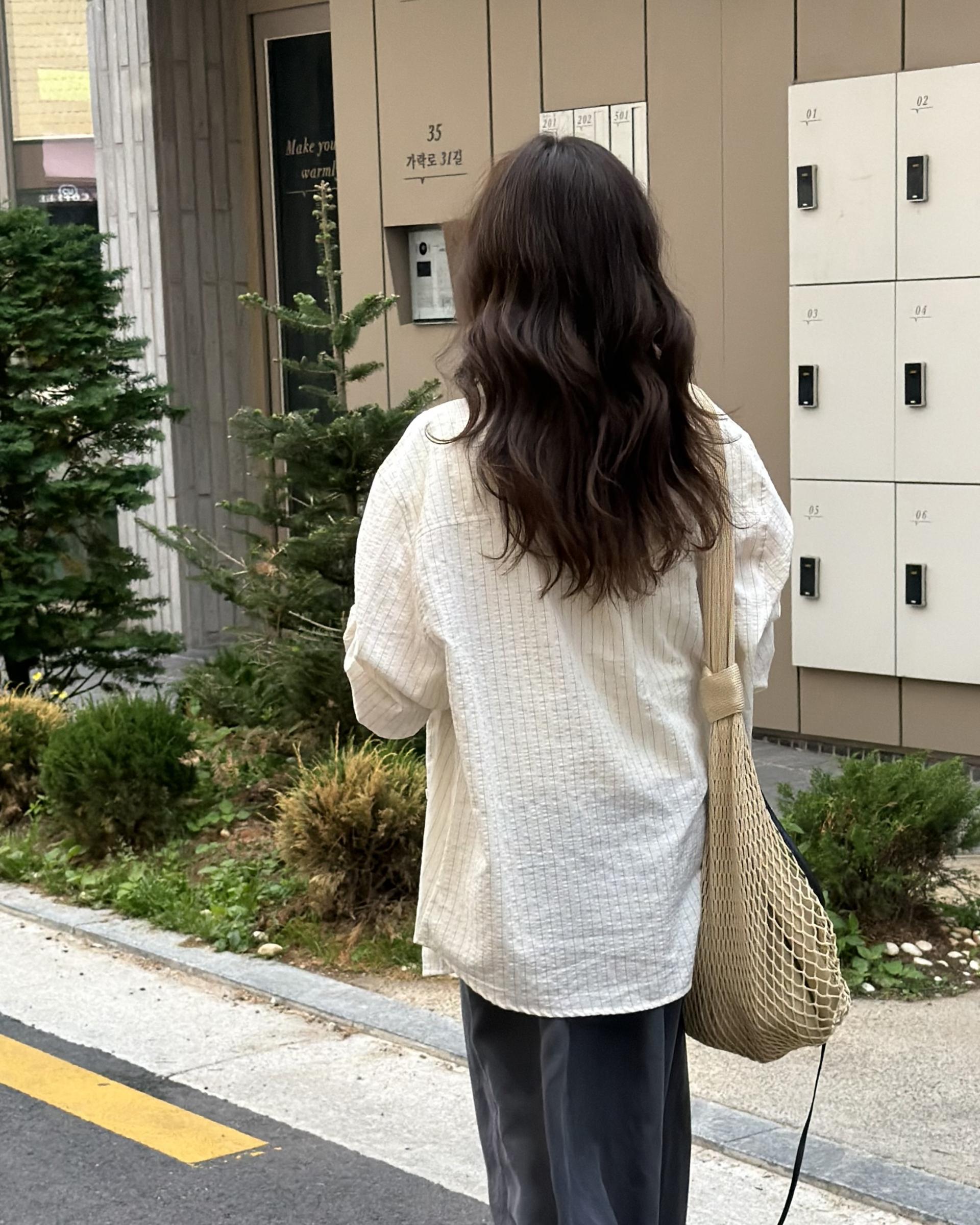 tacit stripe shirt (beige/blue)