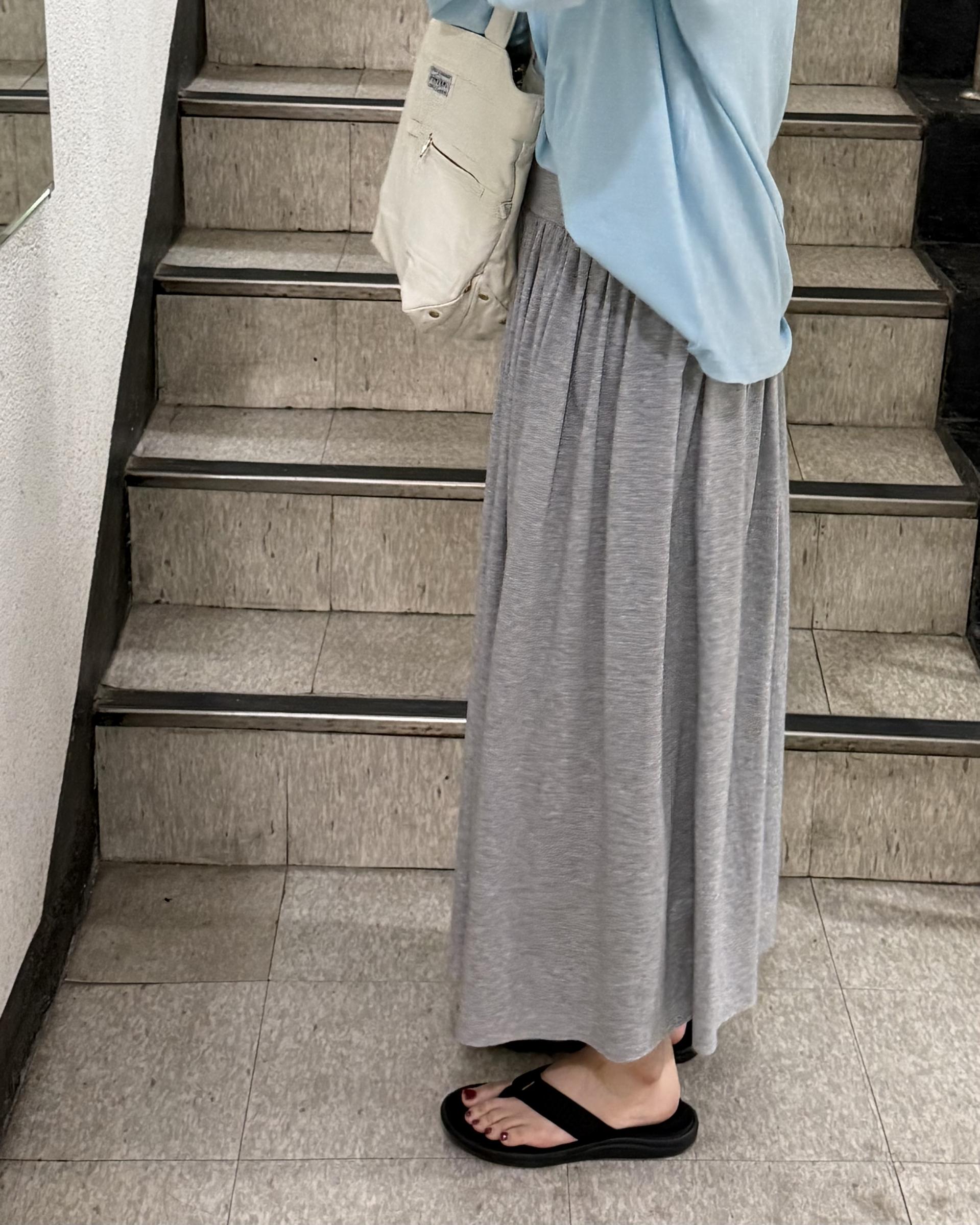 make shirring skirt (navy/grey)