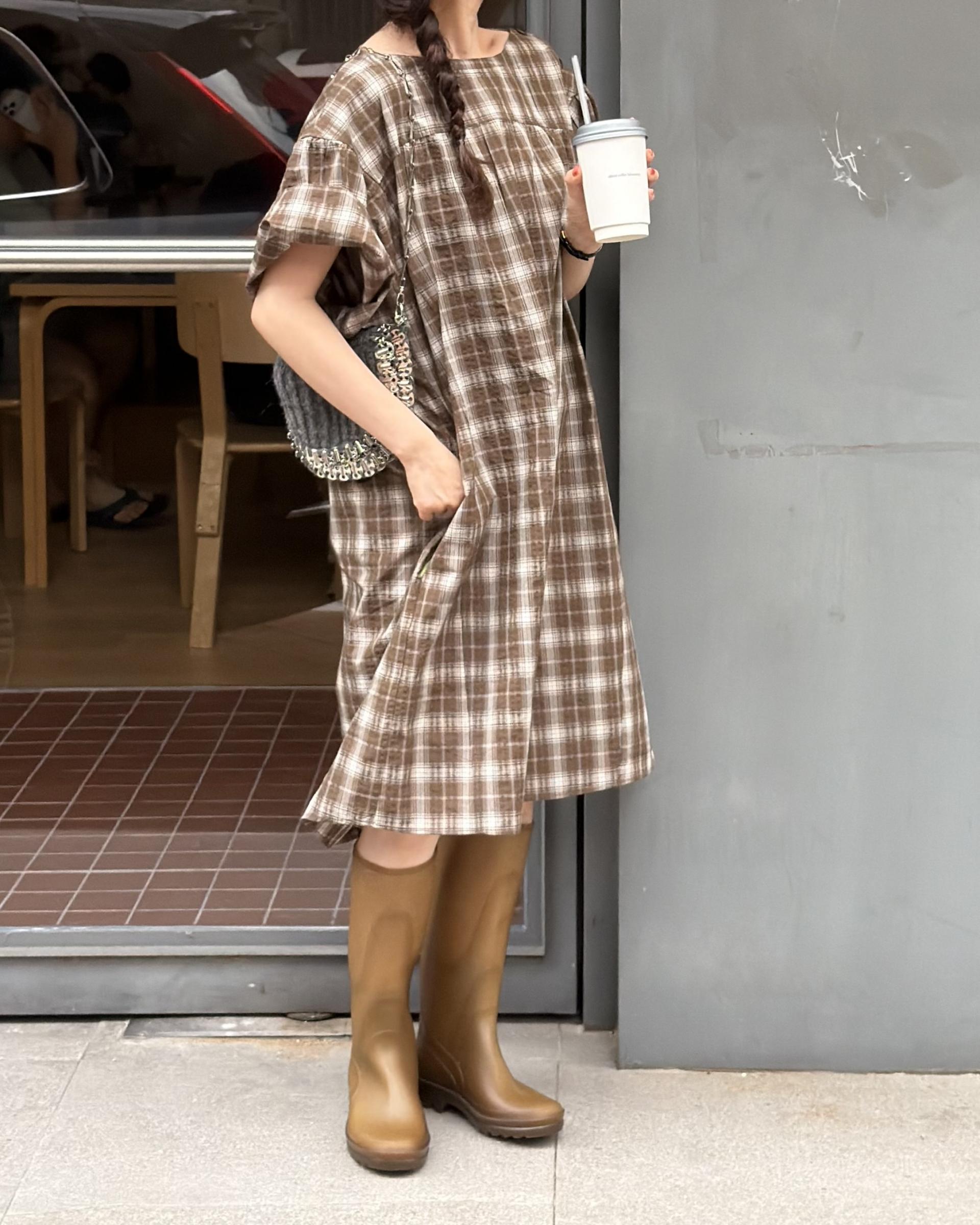 brioche check dress (mocha)