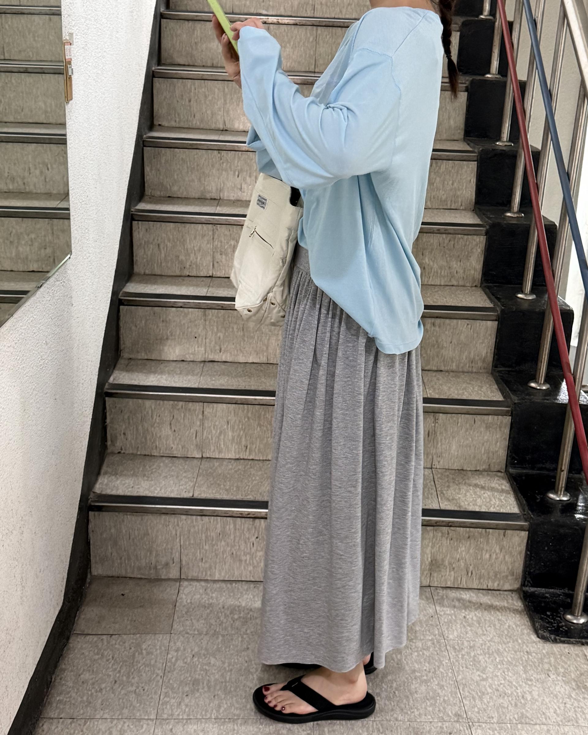make shirring skirt (navy/grey)