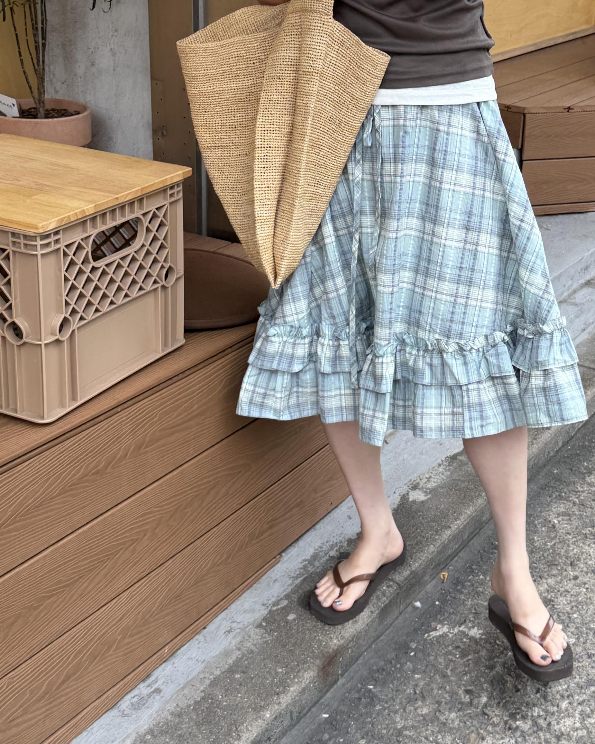 matilda check skirt (right mint/right yellow)