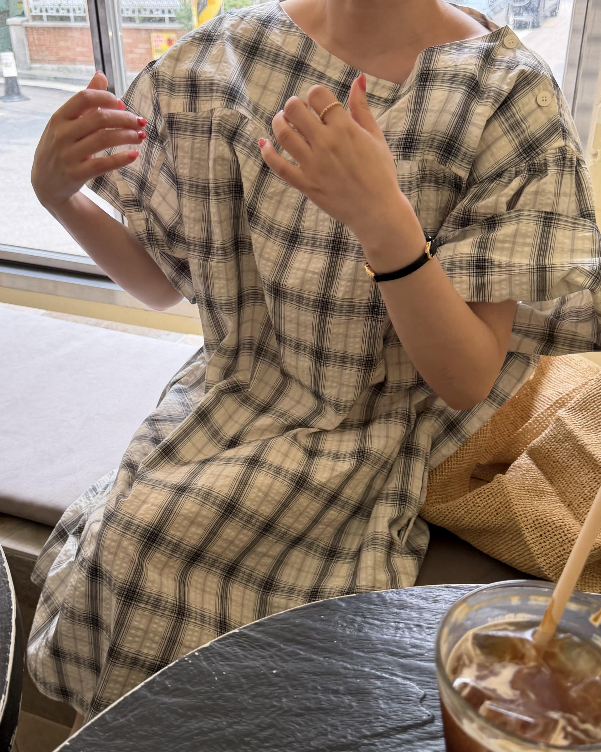 brioche check dress (cream)
