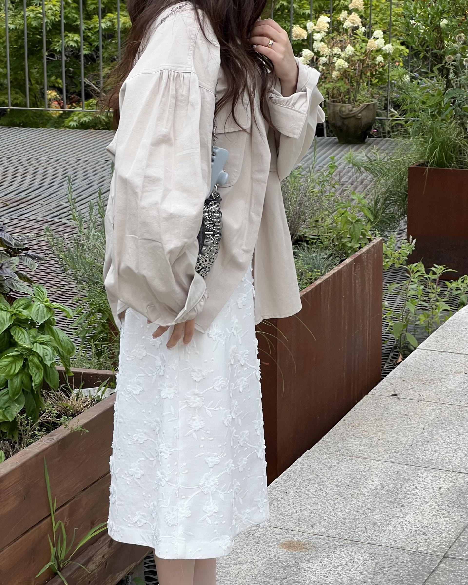 magnet shirring blouse (cream/beige)