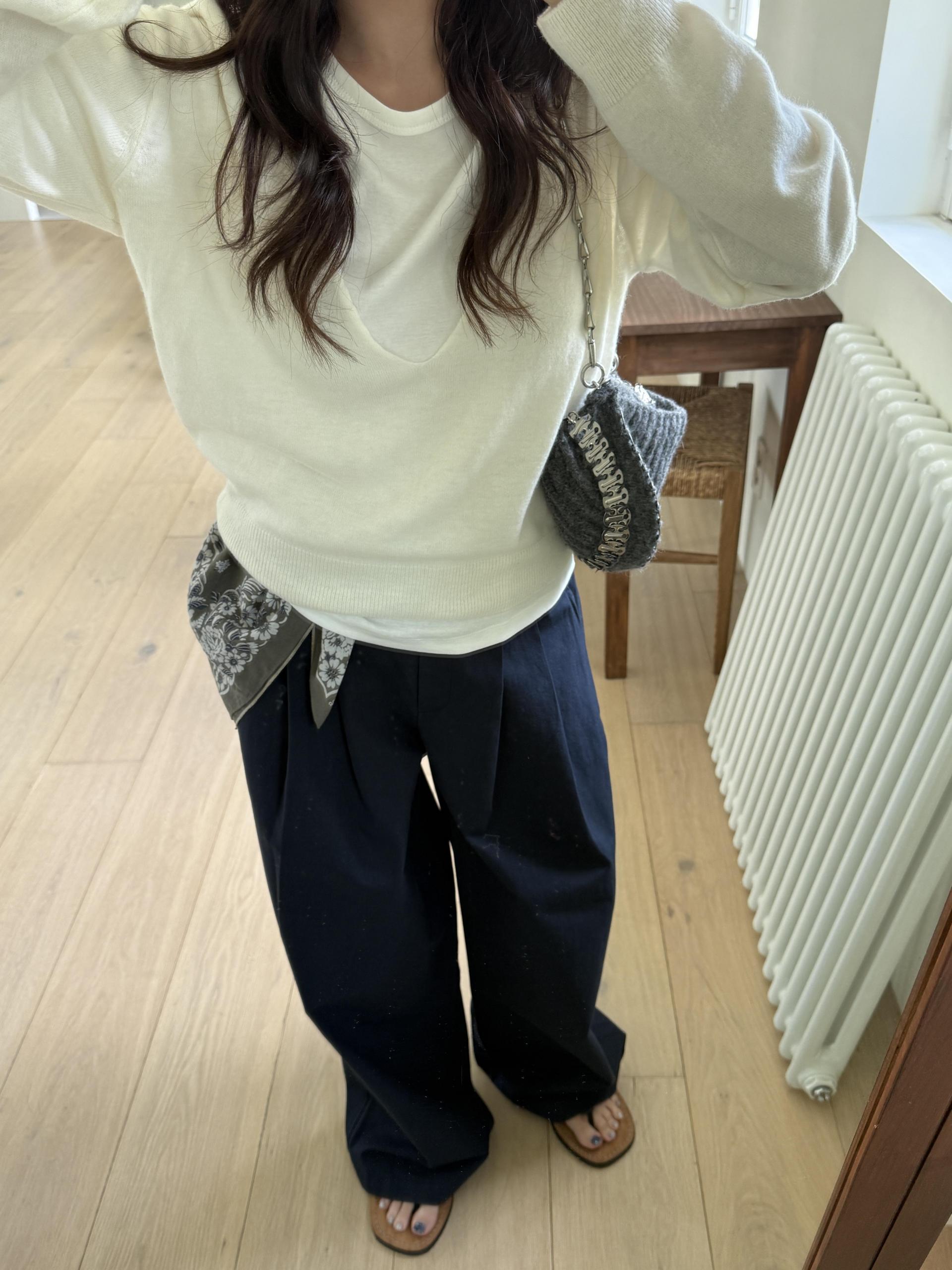 cotton pintuck pants (navy/cream/khaki)