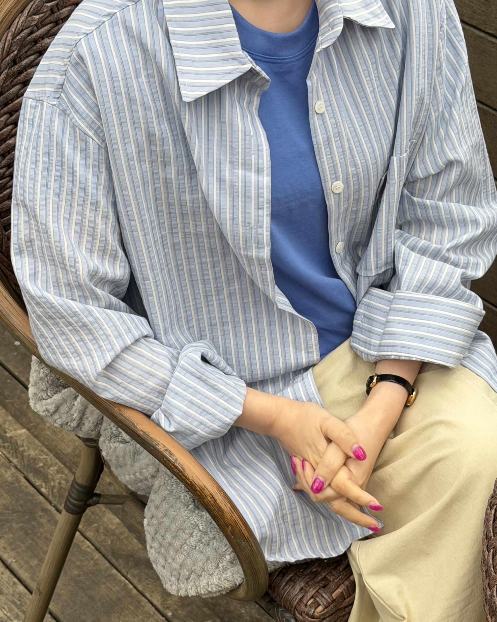 tacit stripe shirt (beige/blue)