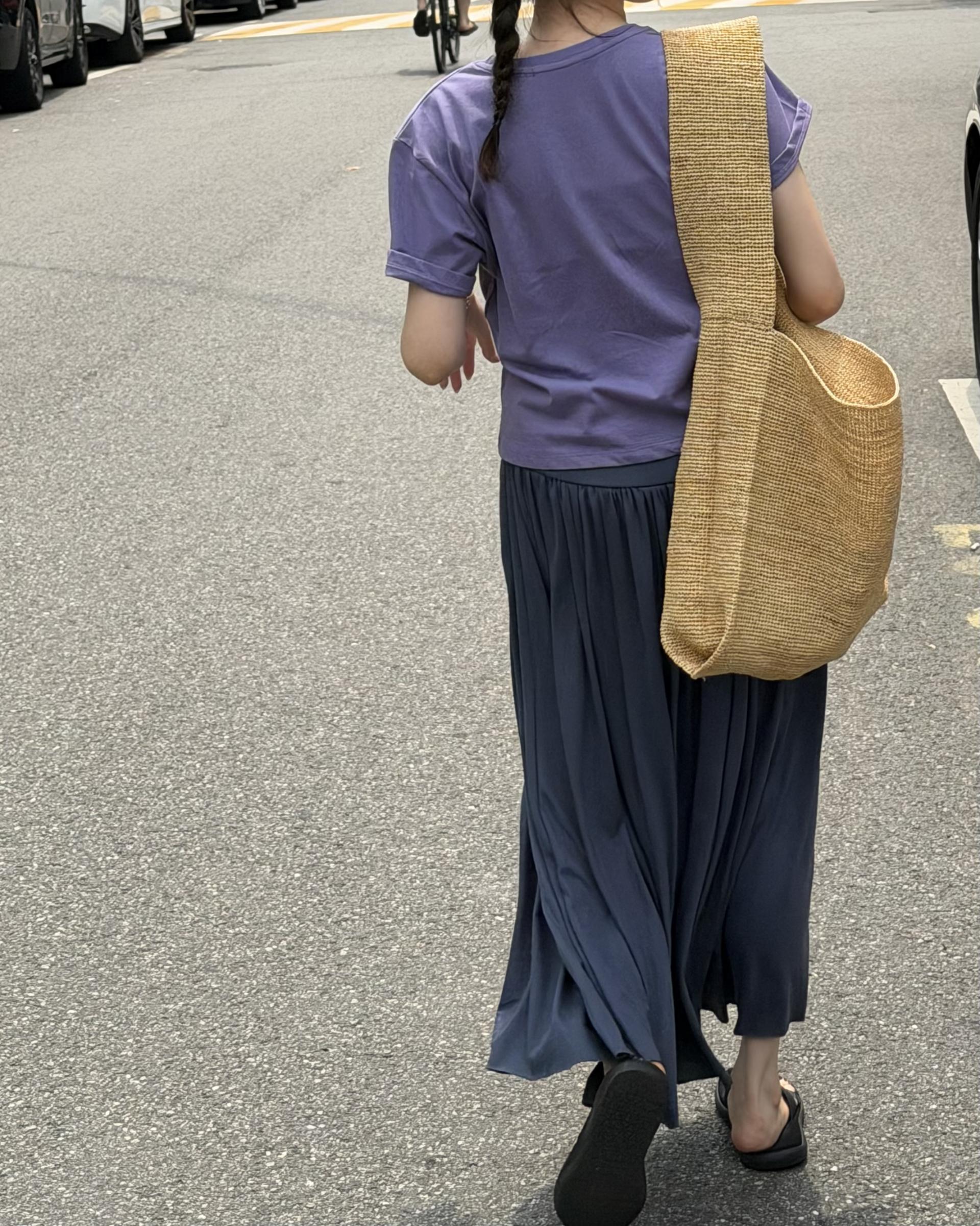 make shirring skirt (navy/grey)