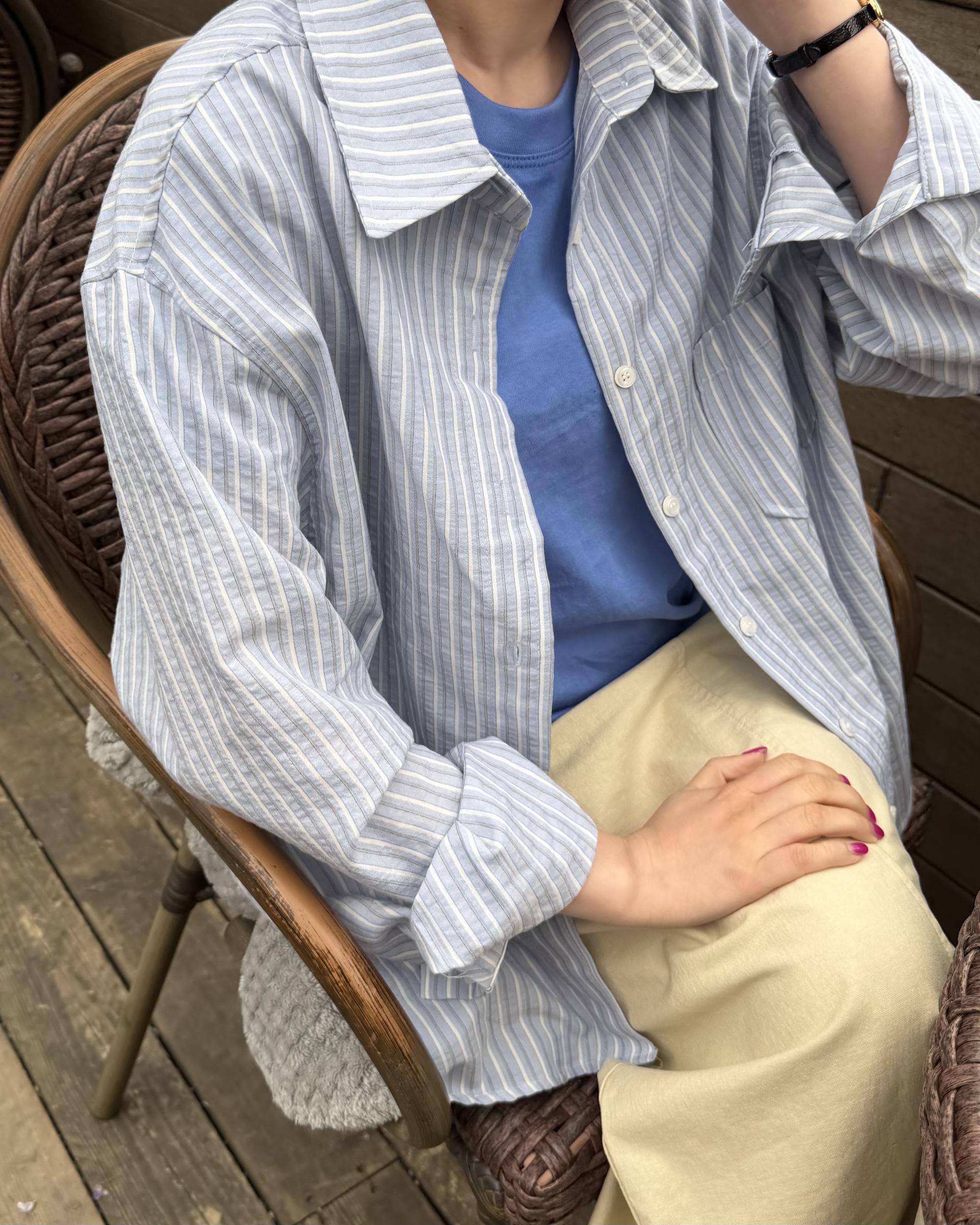 tacit stripe shirt (beige/blue)