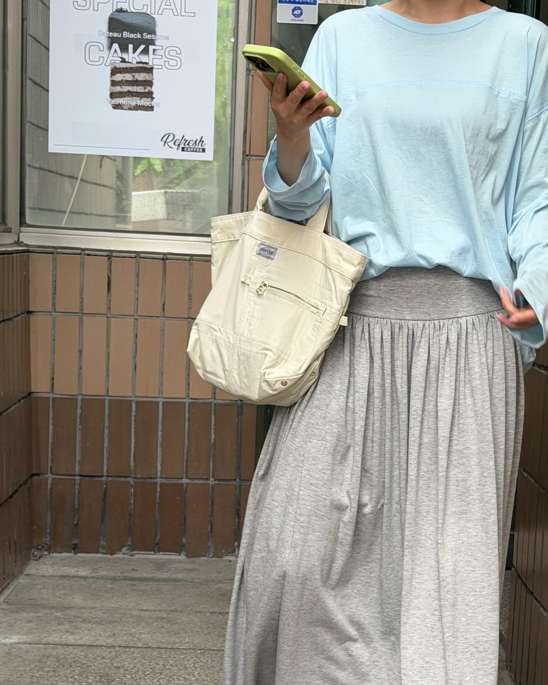 make shirring skirt (navy/grey)