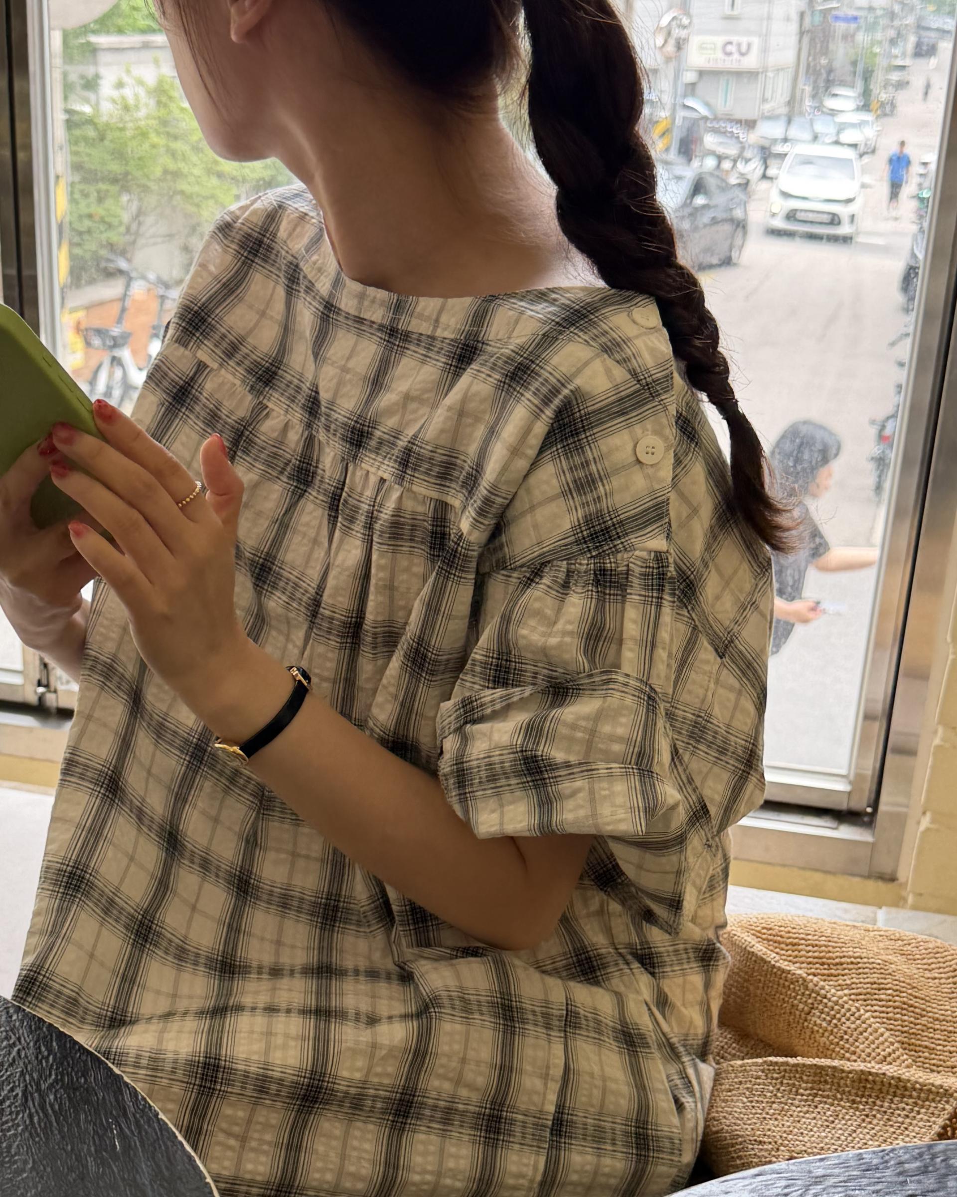 brioche check dress (cream)