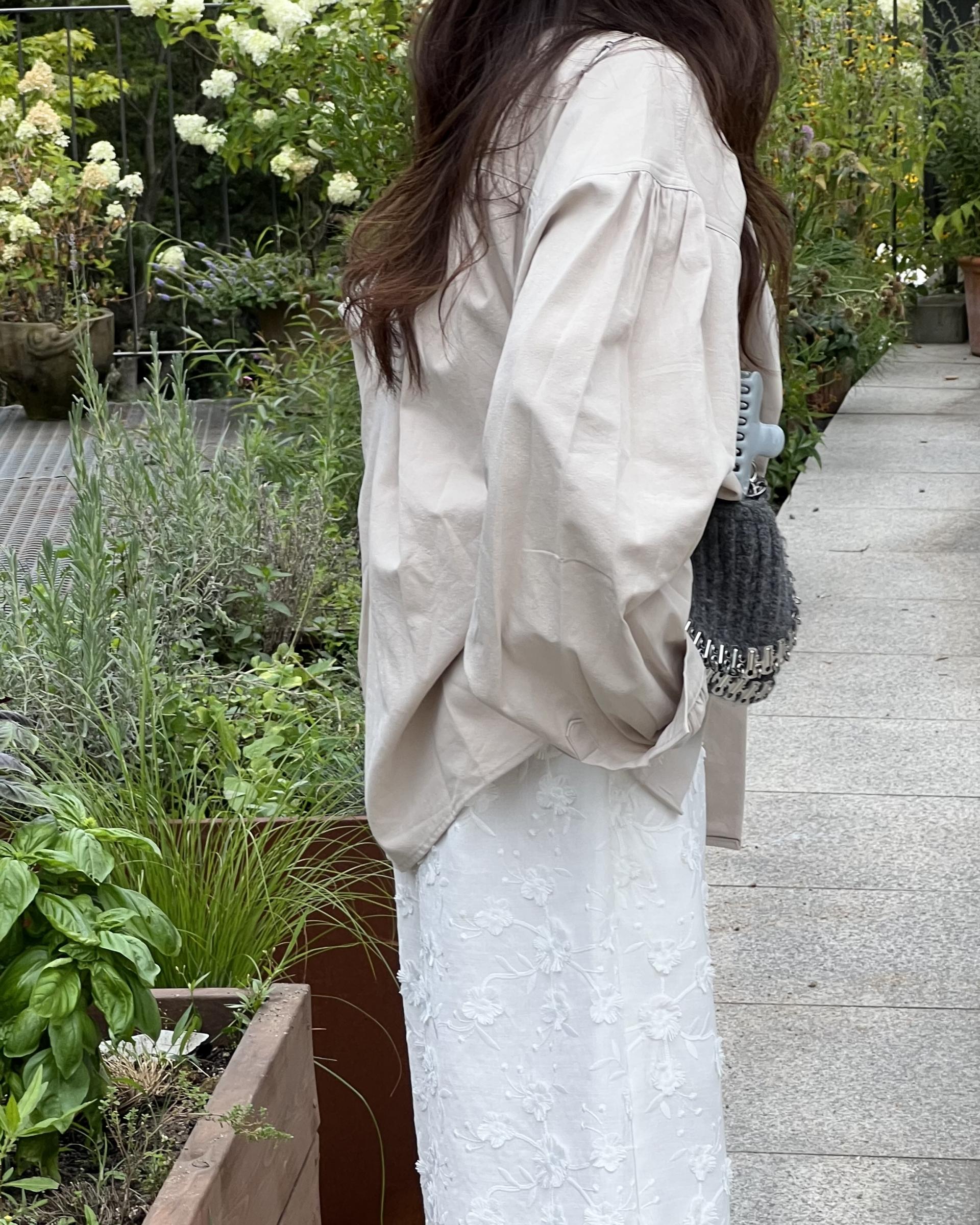 magnet shirring blouse (cream/beige)