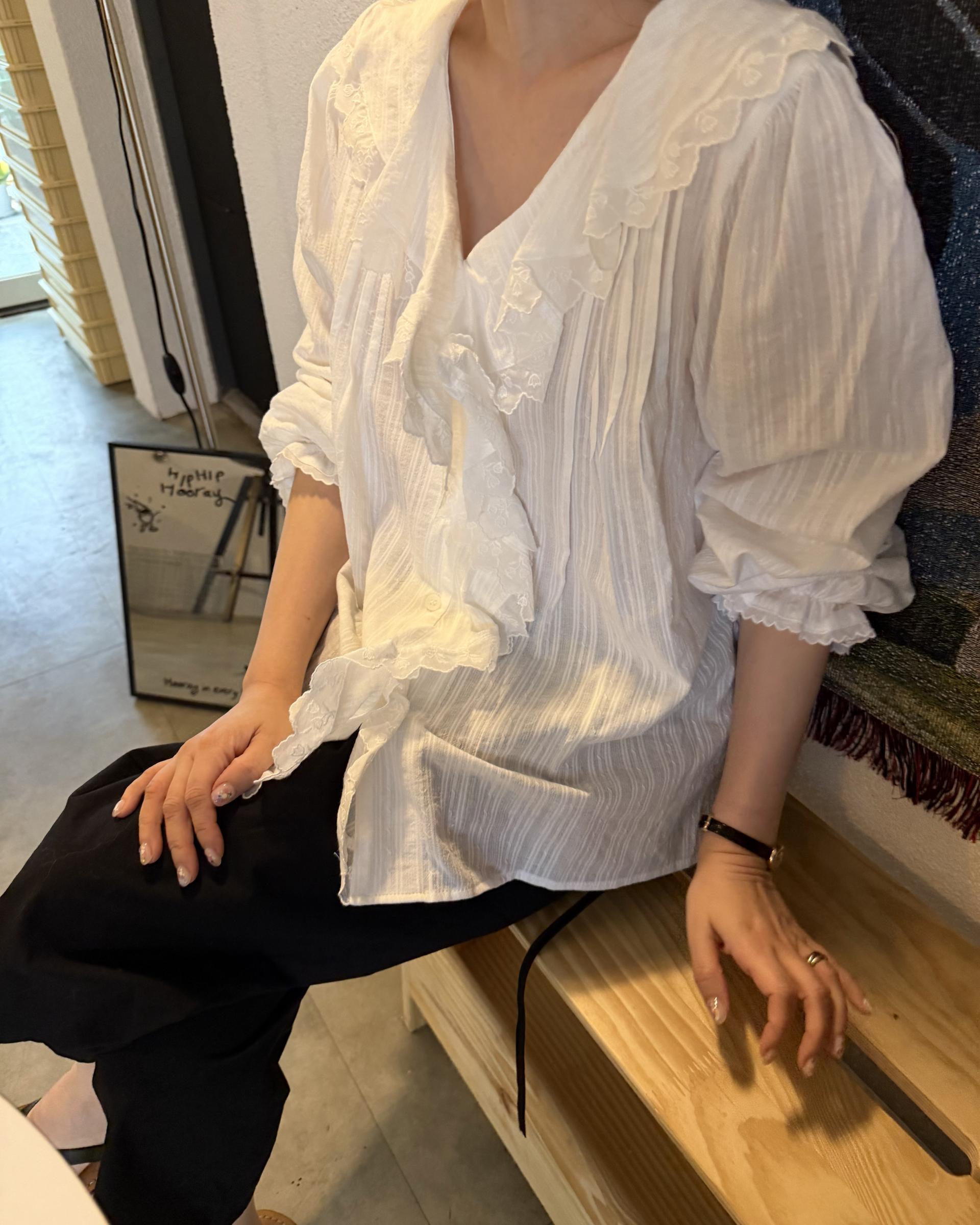 cottage ruffle lace blouse (white/check)