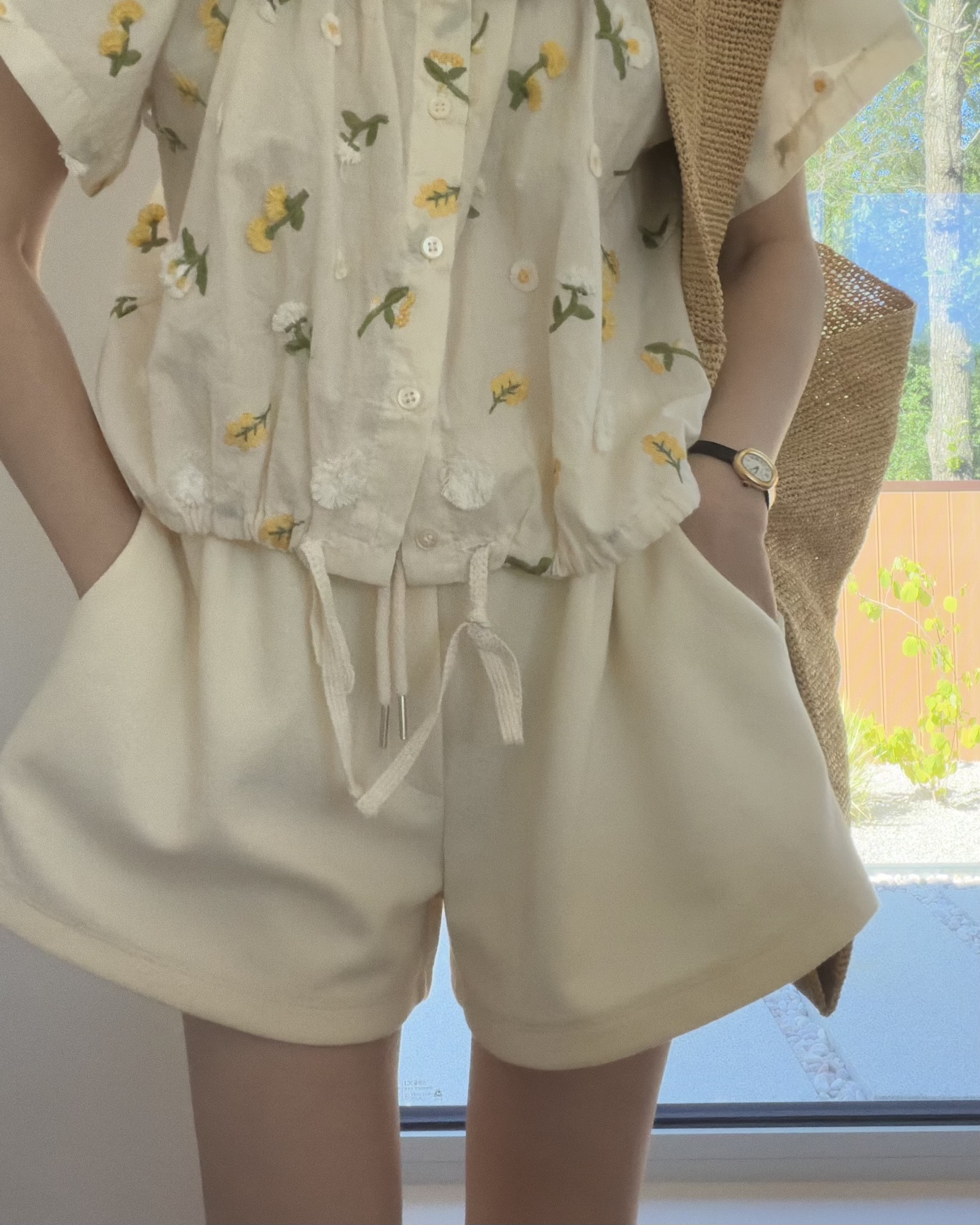 cream terry shorts