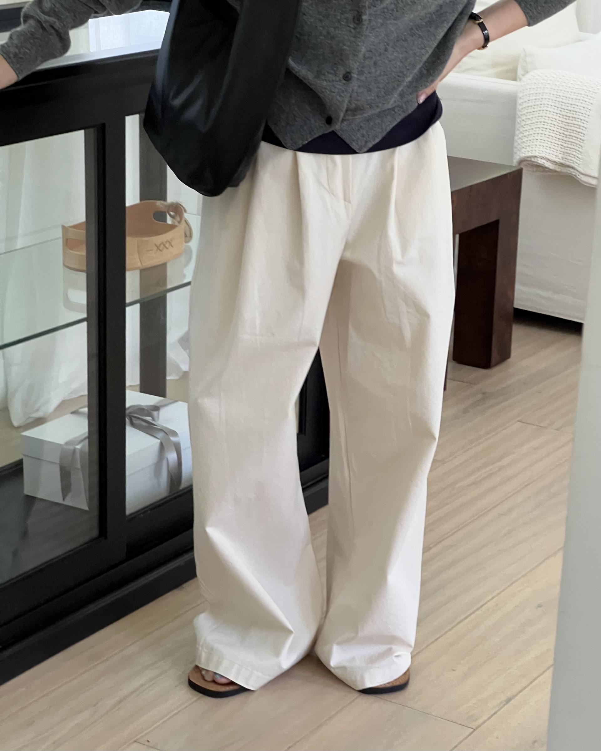 cotton pintuck pants (navy/cream/khaki)