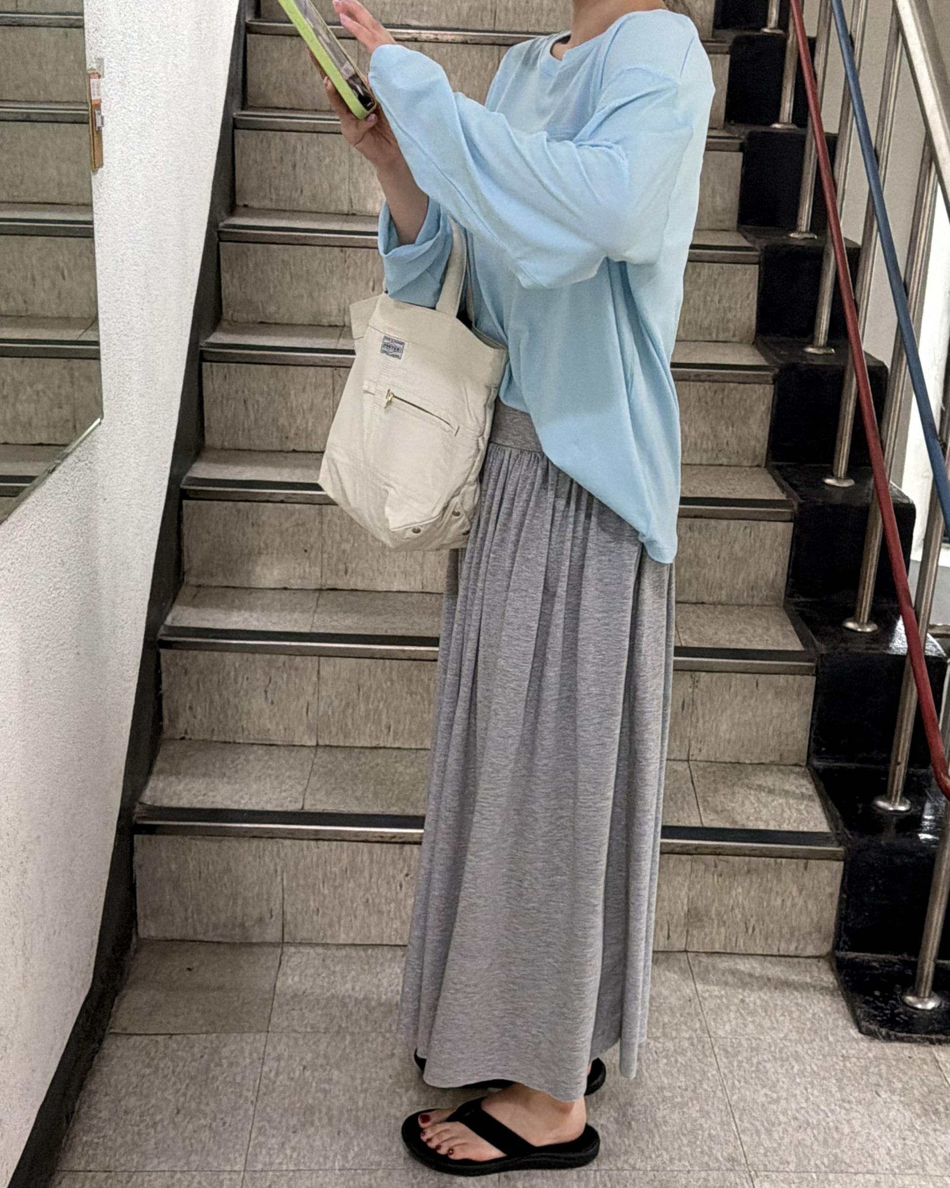make shirring skirt (navy/grey)