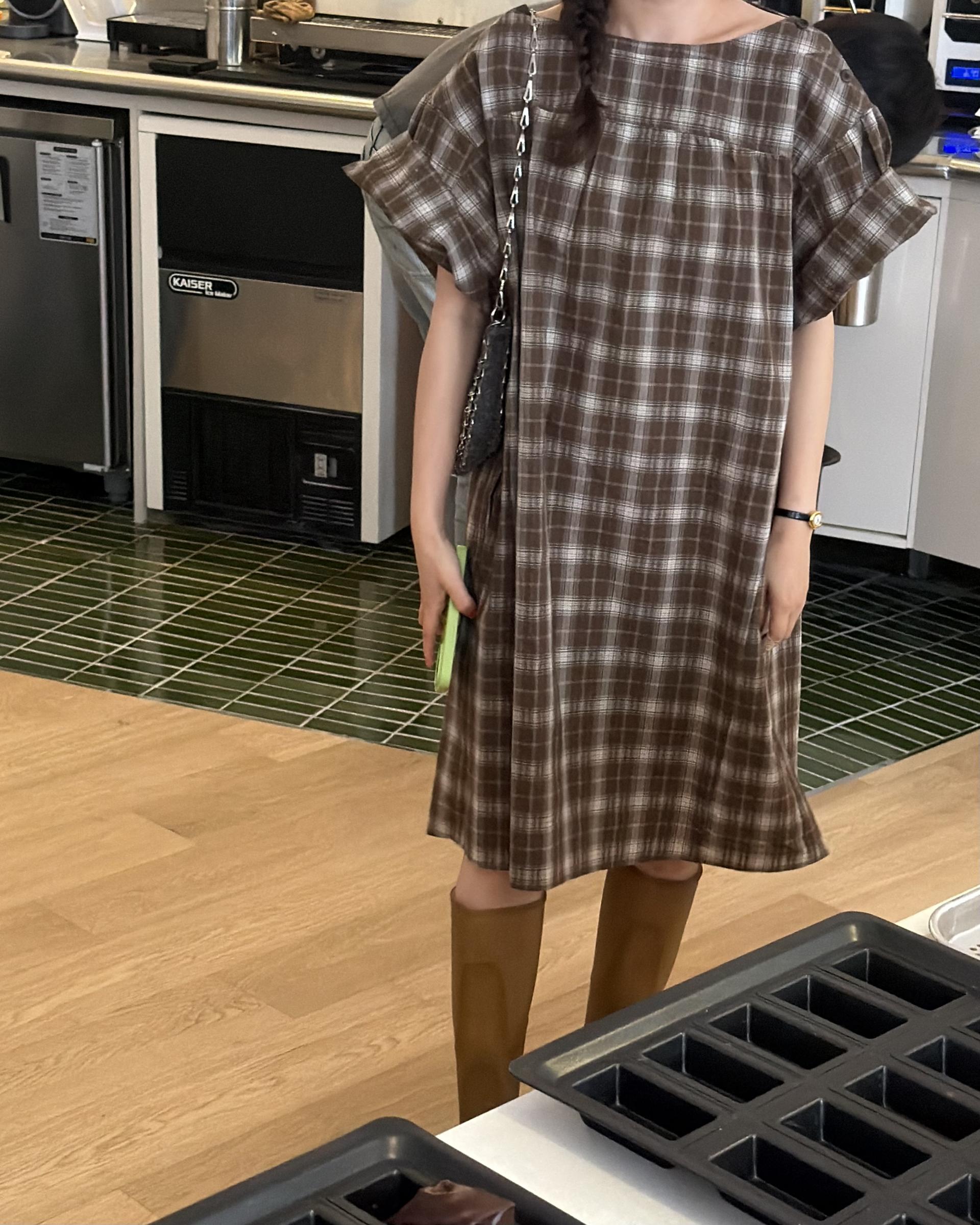 brioche check dress (mocha)