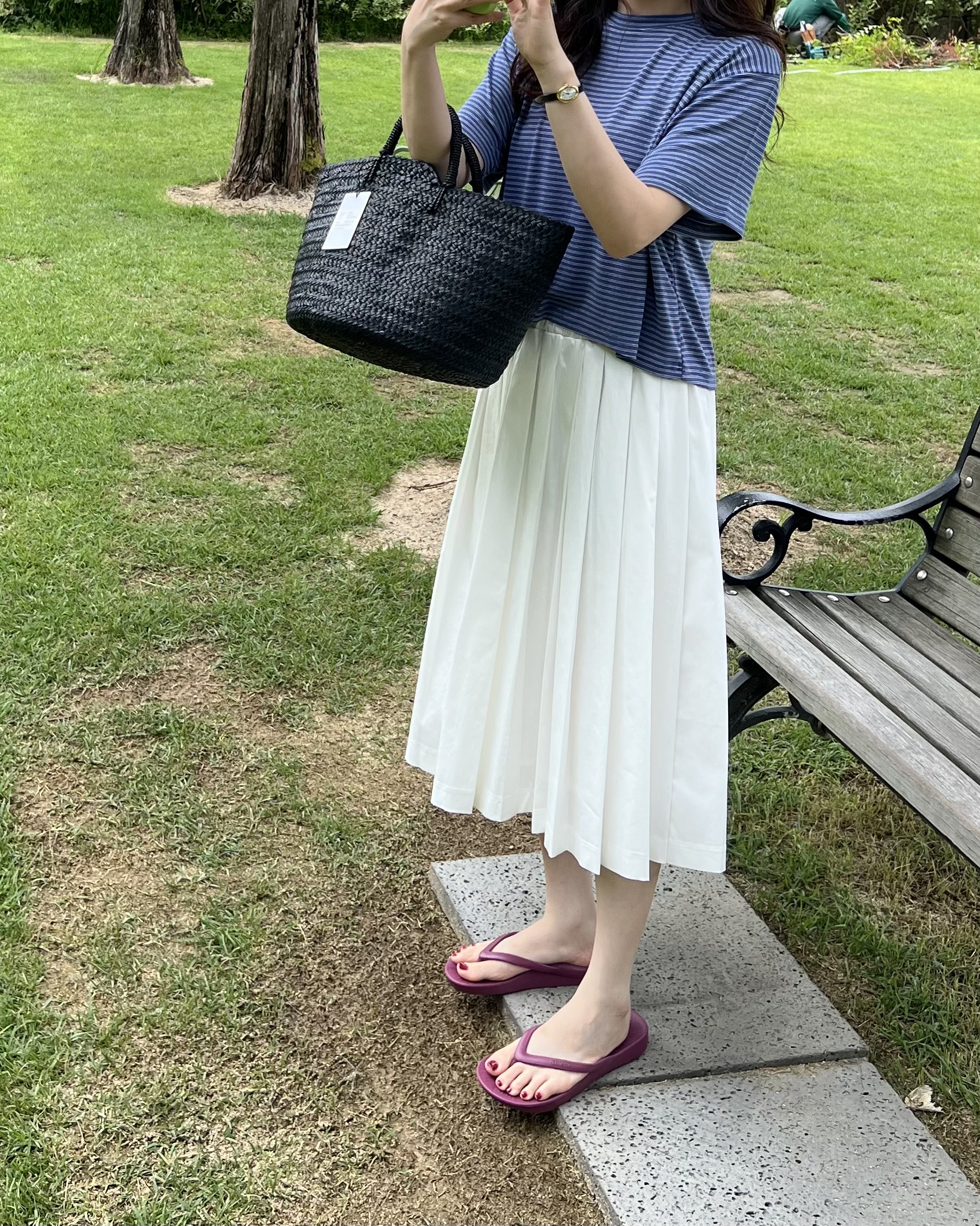 madeleine pleats skirt (check/cream)