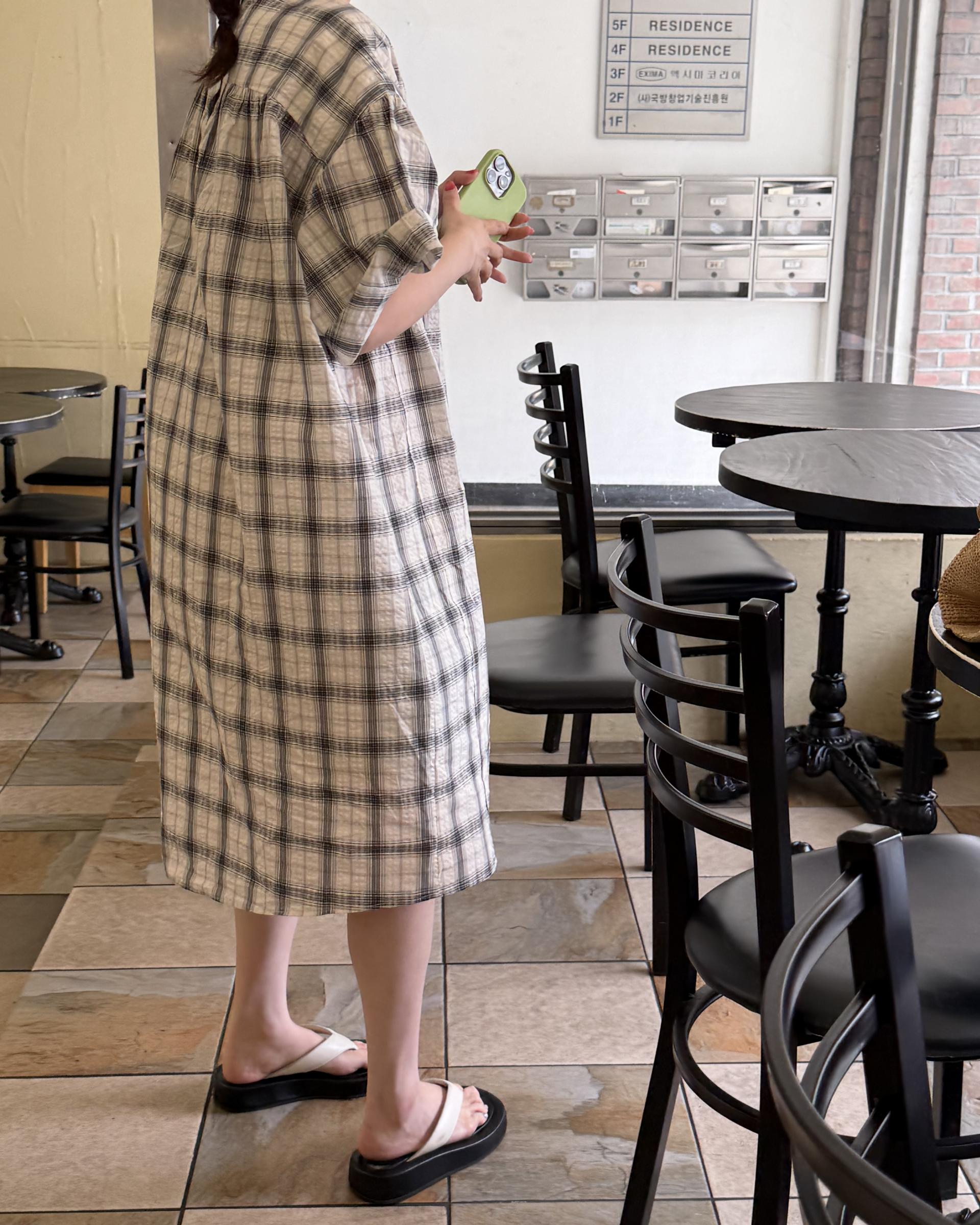 brioche check dress (cream)