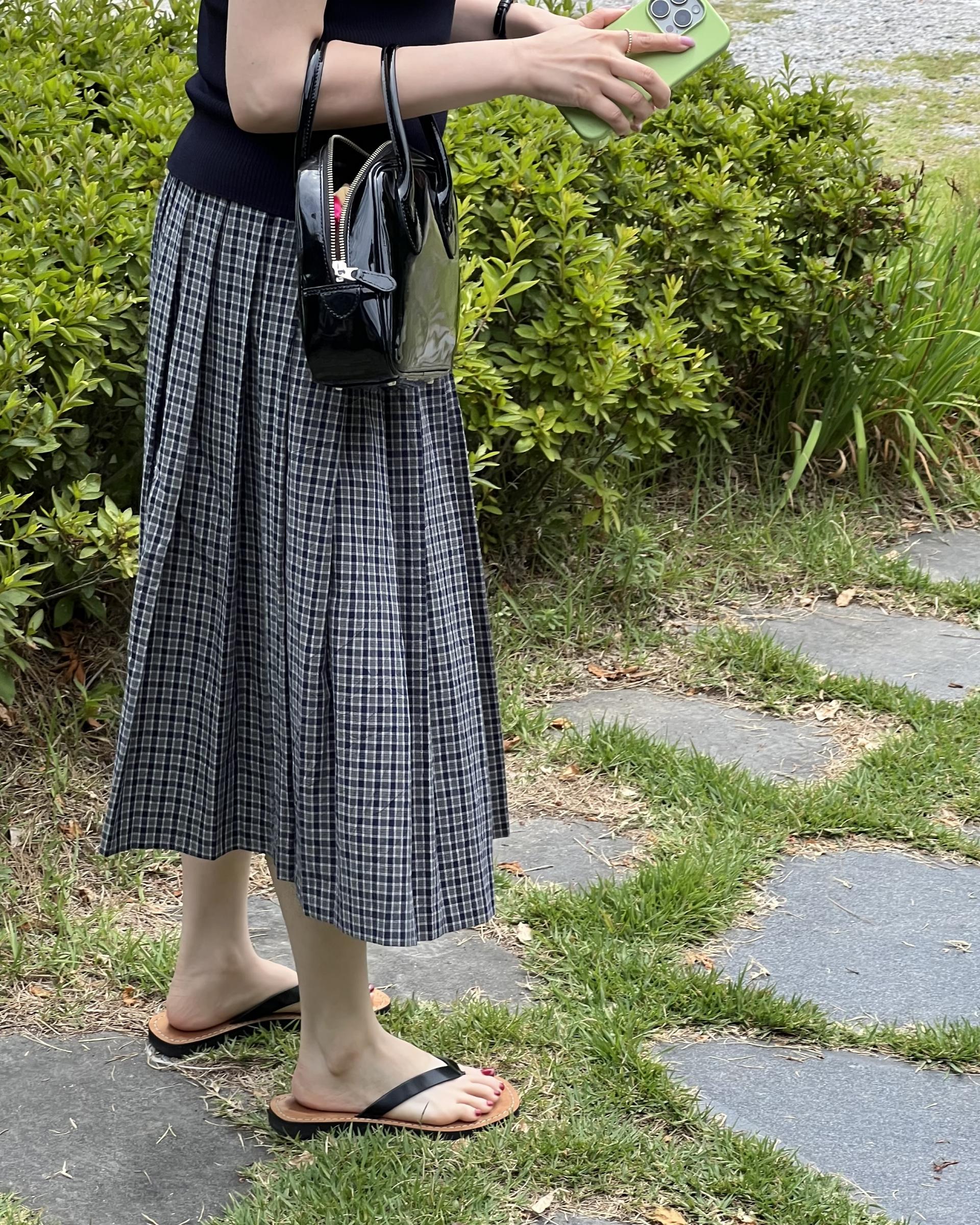 madeleine pleats skirt (check/cream)