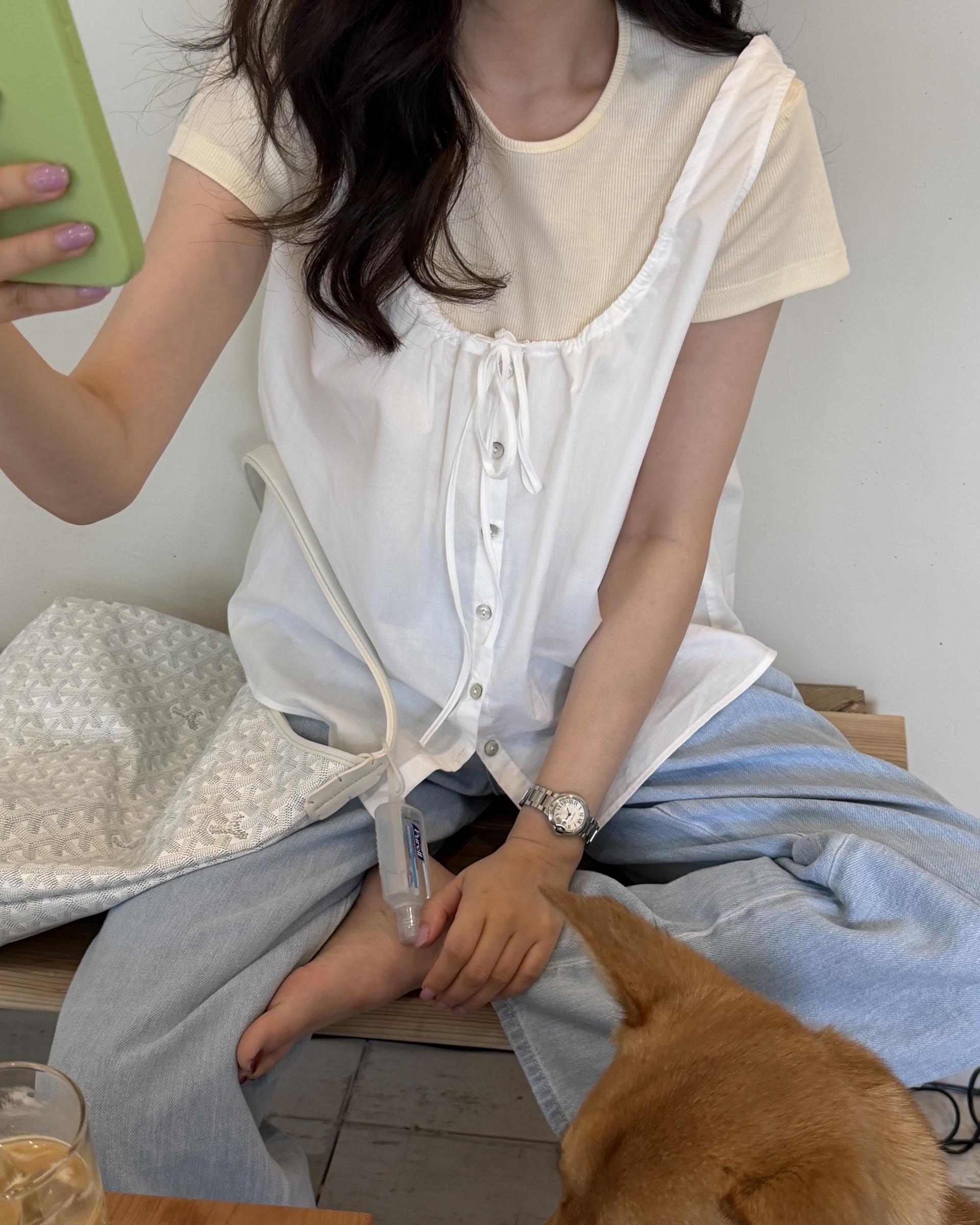dew blouse (charcoal/white)