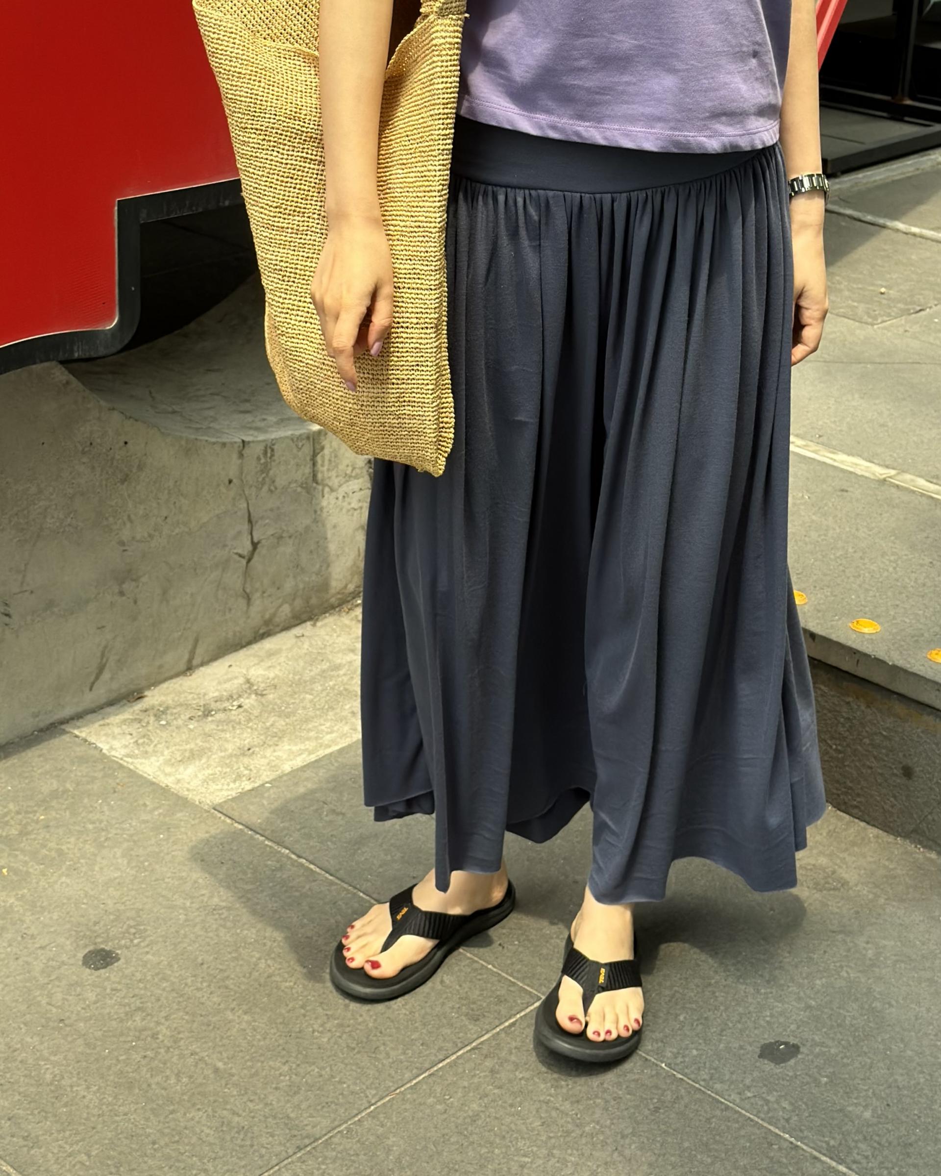 make shirring skirt (navy/grey)