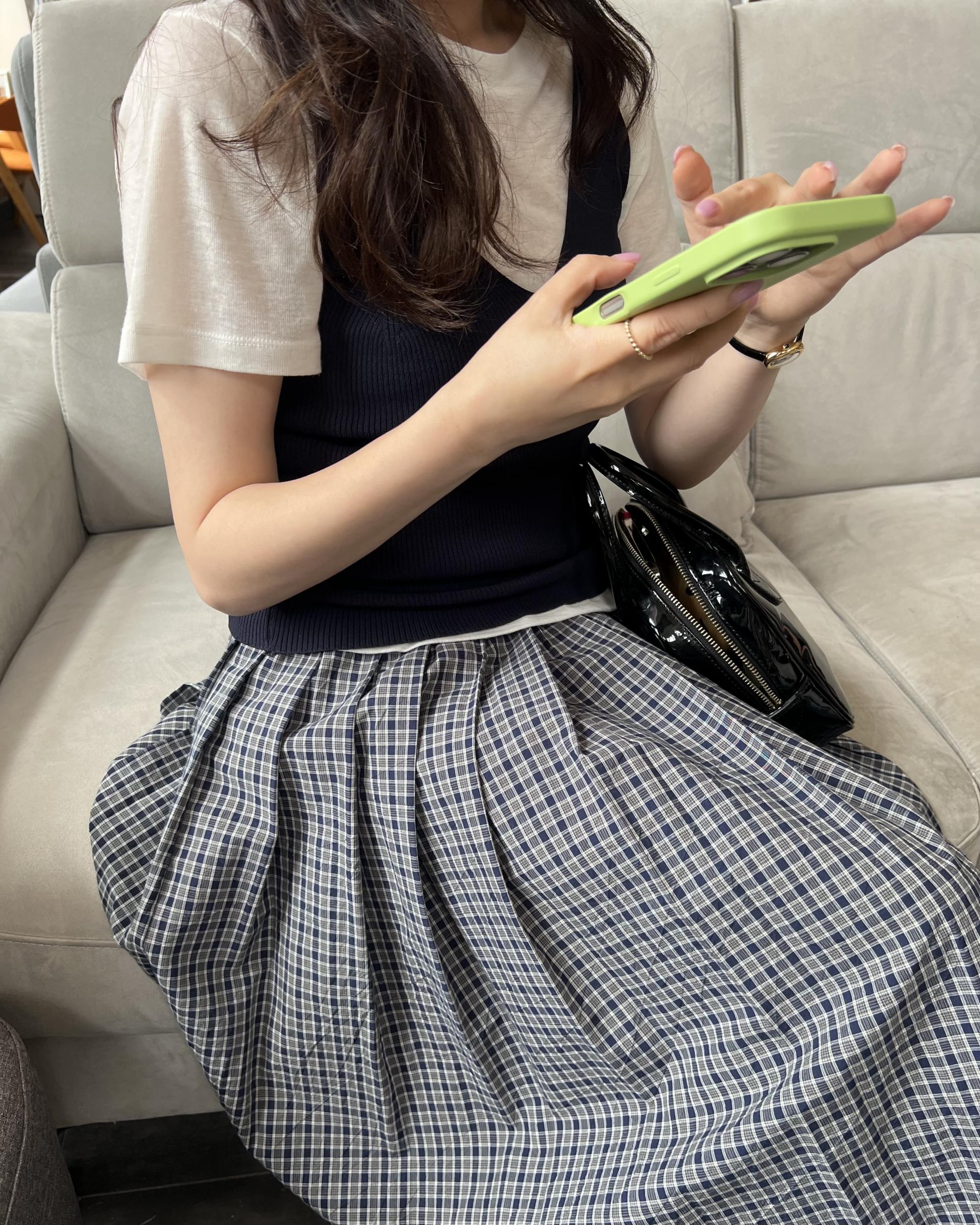 madeleine pleats skirt (check/cream)