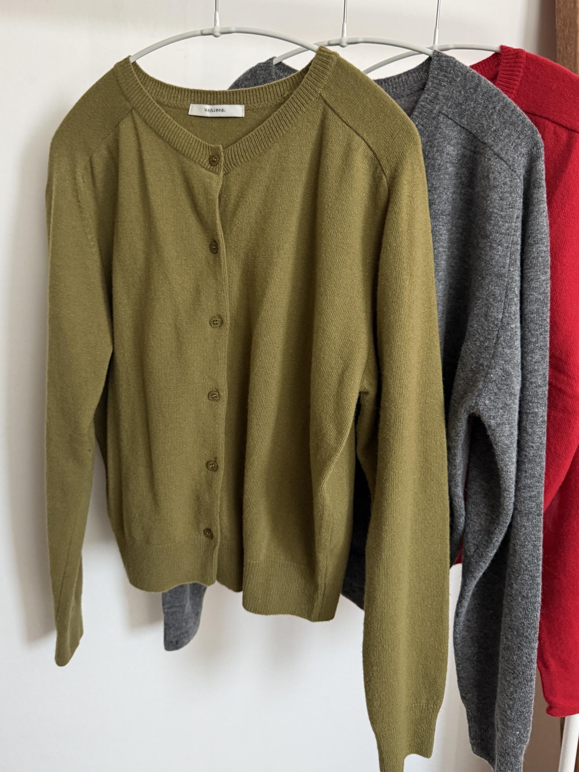 bowl round cardigan (grey/khaki/red)